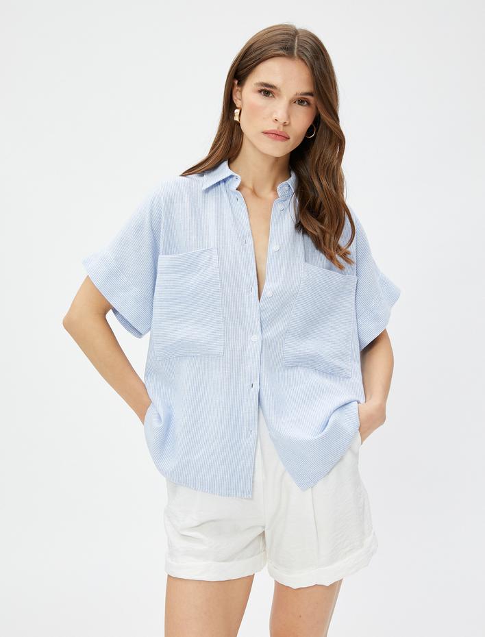  Keten Gömlek Kısa Kollu Cepli