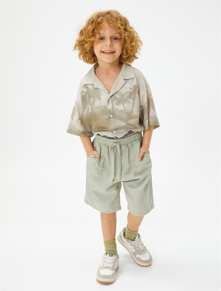 Erkek Çocuk Şort Keten Karışımlı Beli Bağlamalı Cepli