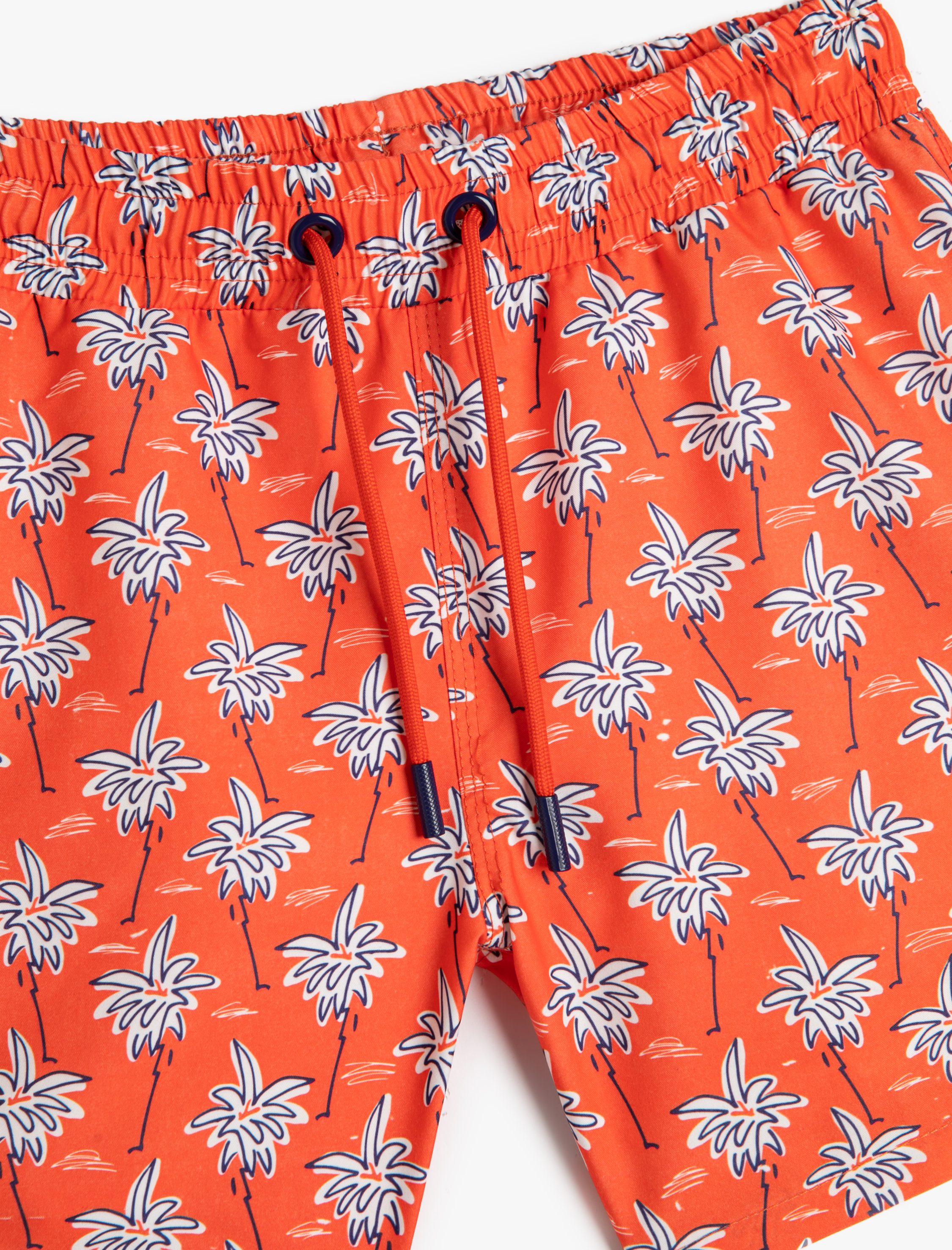  Erkek Çocuk Deniz Şortu Beli Bağlamalı Palmiye Baskılı File Astarlı