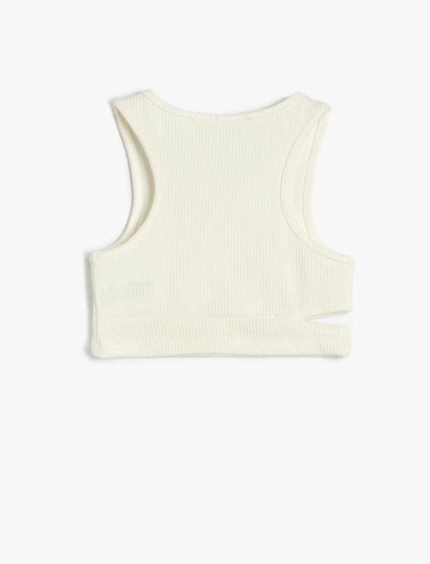  Kız Çocuk Crop Atlet Kolsuz Pencere Detaylı Yuvarlak Yaka