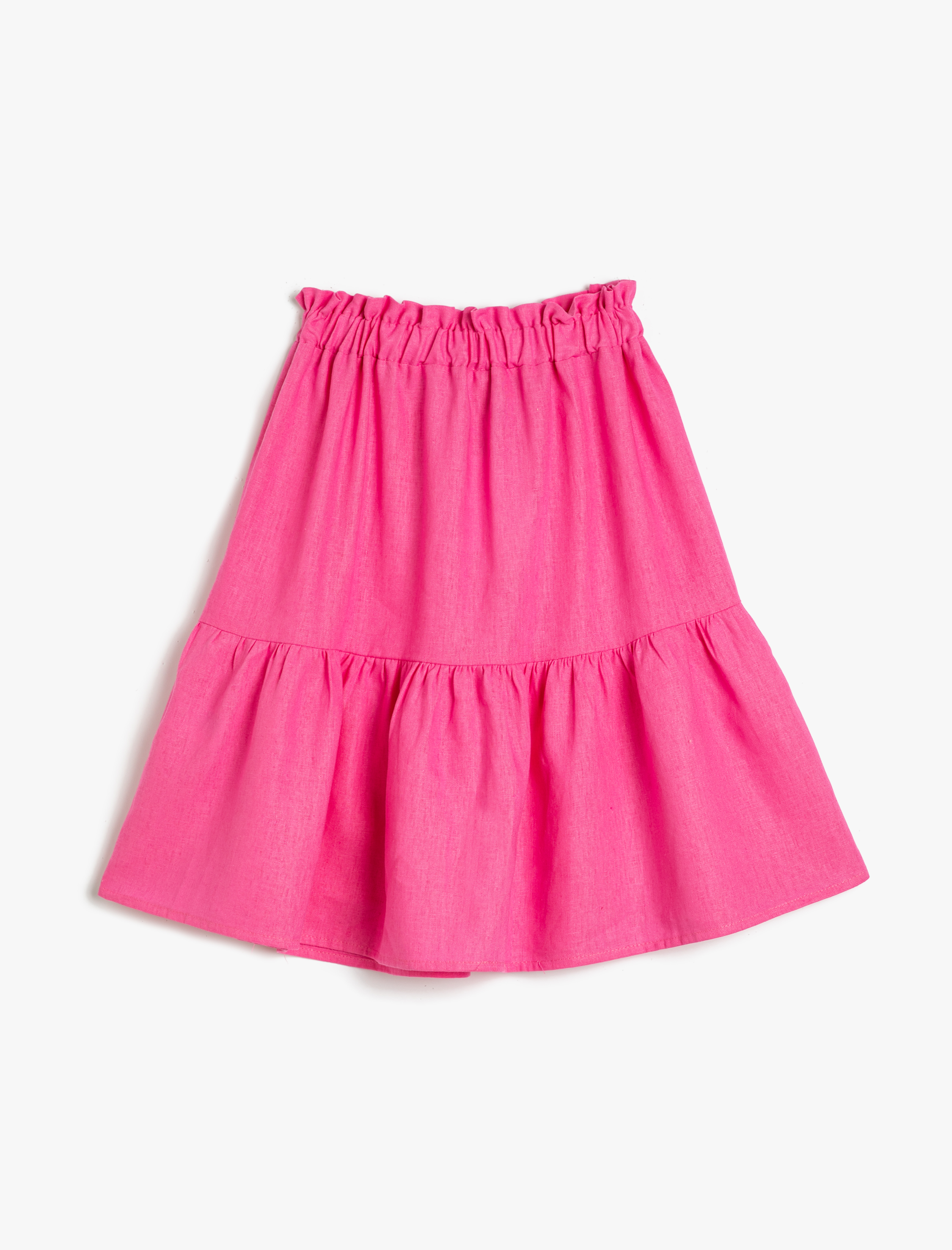 Kız Çocuk Midi Etek Katlı Beli Lastikli Keten Karışımlı