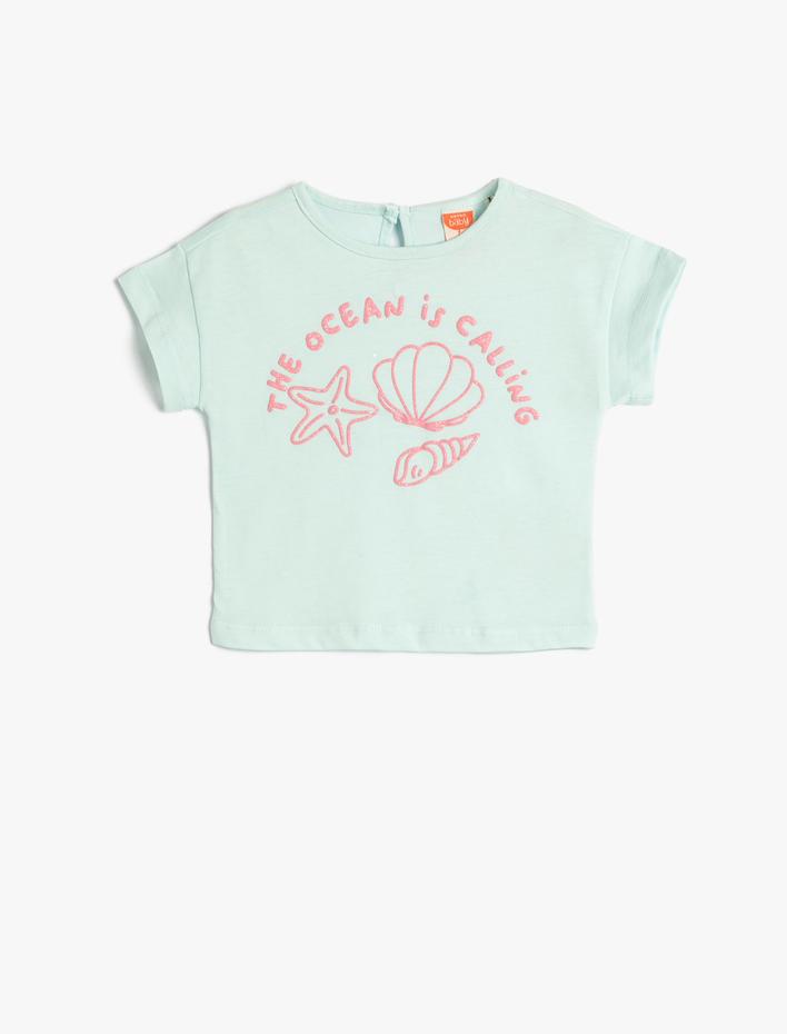 Kız Bebek Tişört Baskılı Kısa Kollu Bisiklet Yaka Pamuklu