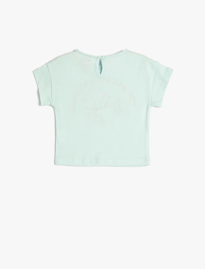 Kız Bebek Tişört Baskılı Kısa Kollu Bisiklet Yaka Pamuklu