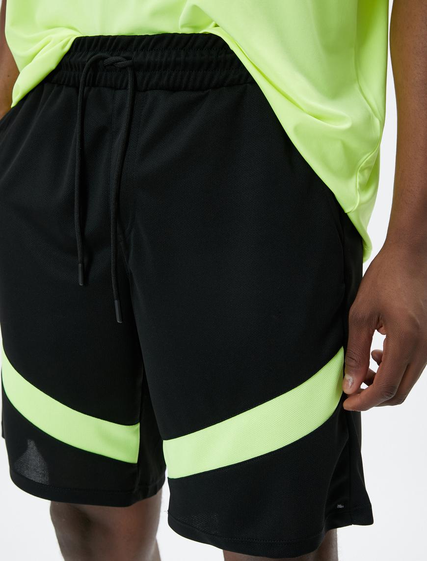   Spor Şort Neon Şerit Detaylı Beli Bağcıklı Cepli