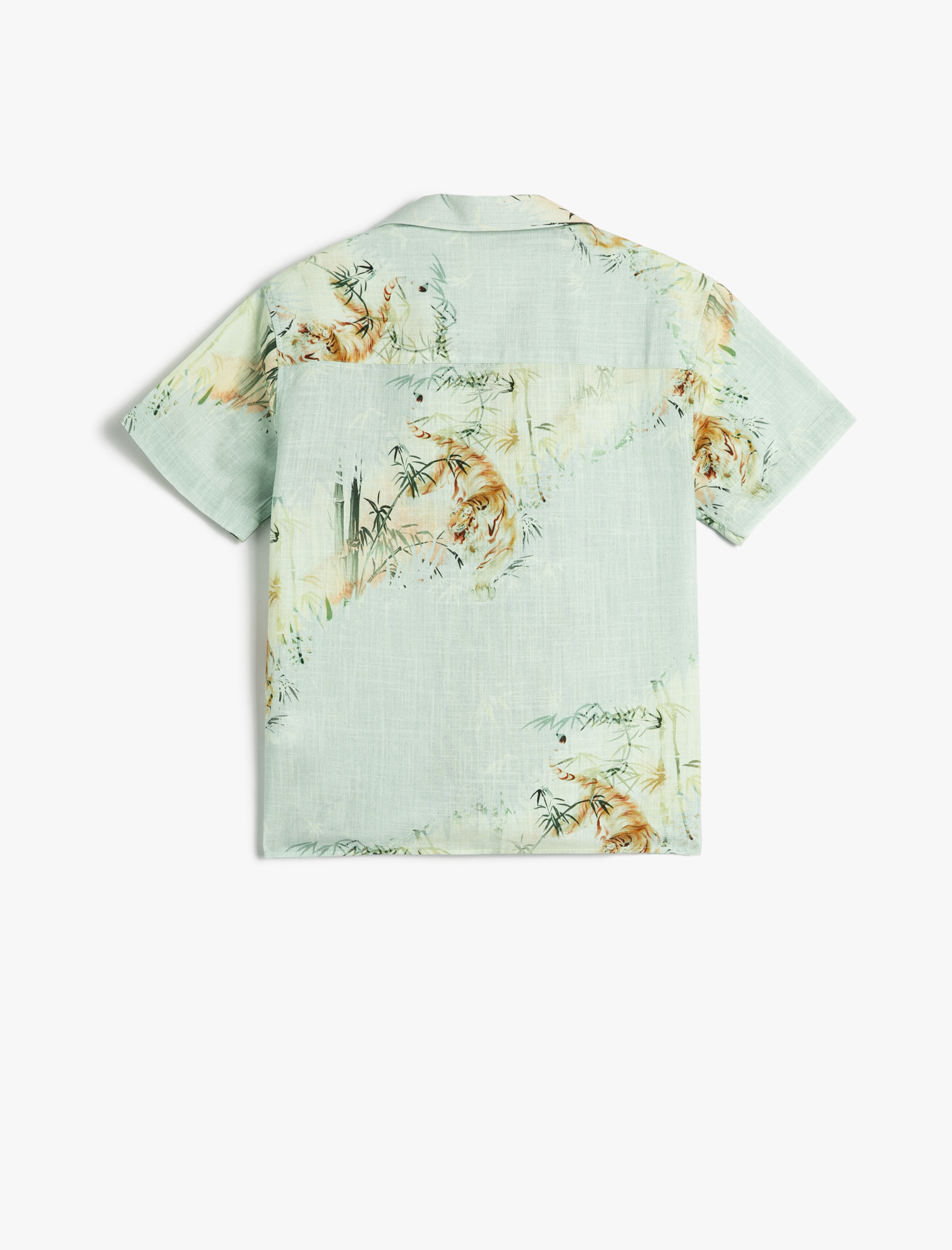  Erkek Çocuk Gömlek Kısa Kollu Kaplan Baskılı Cep Detaylı Pamuklu