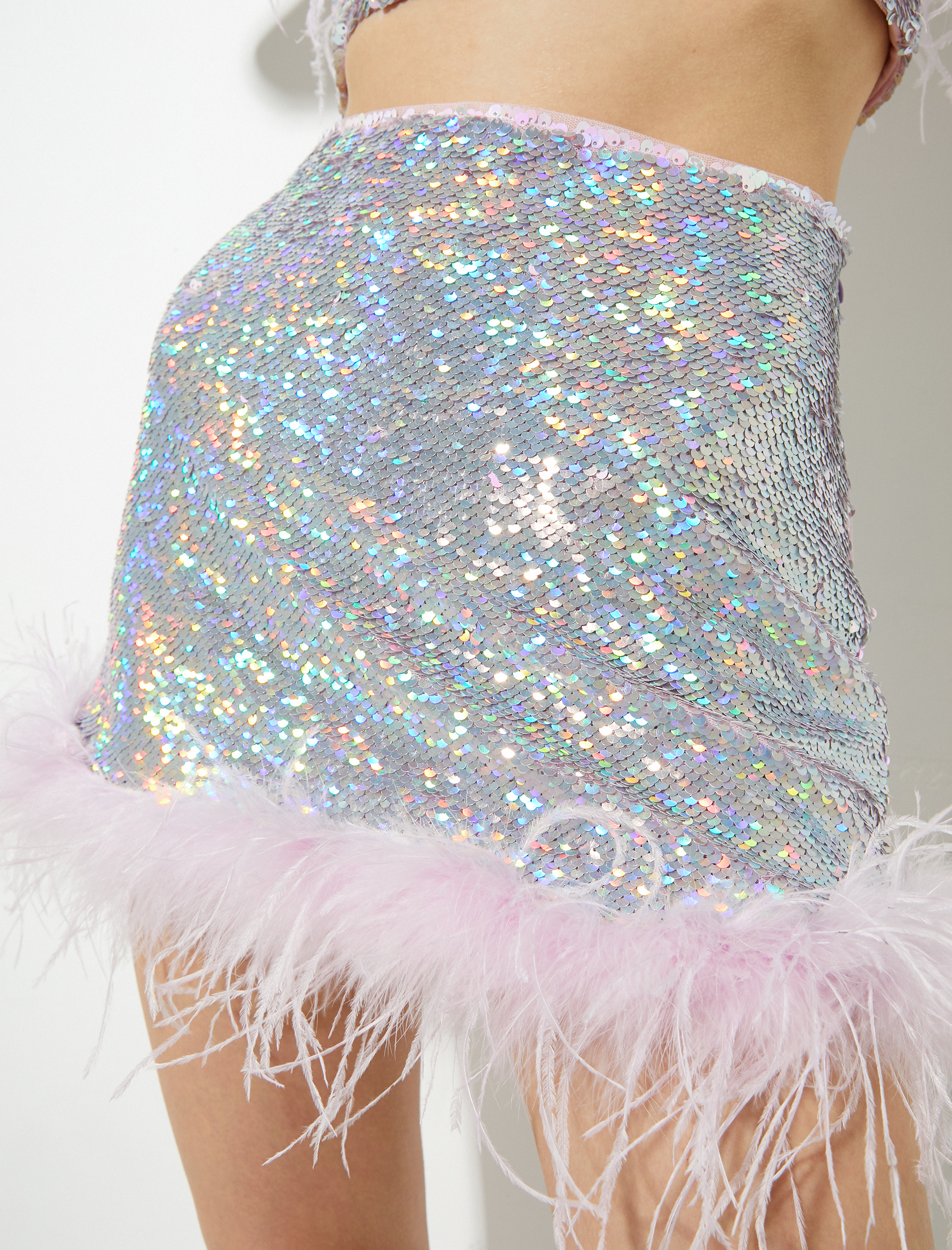   Abiye Mini Etek Pullu Payetli Tüylü