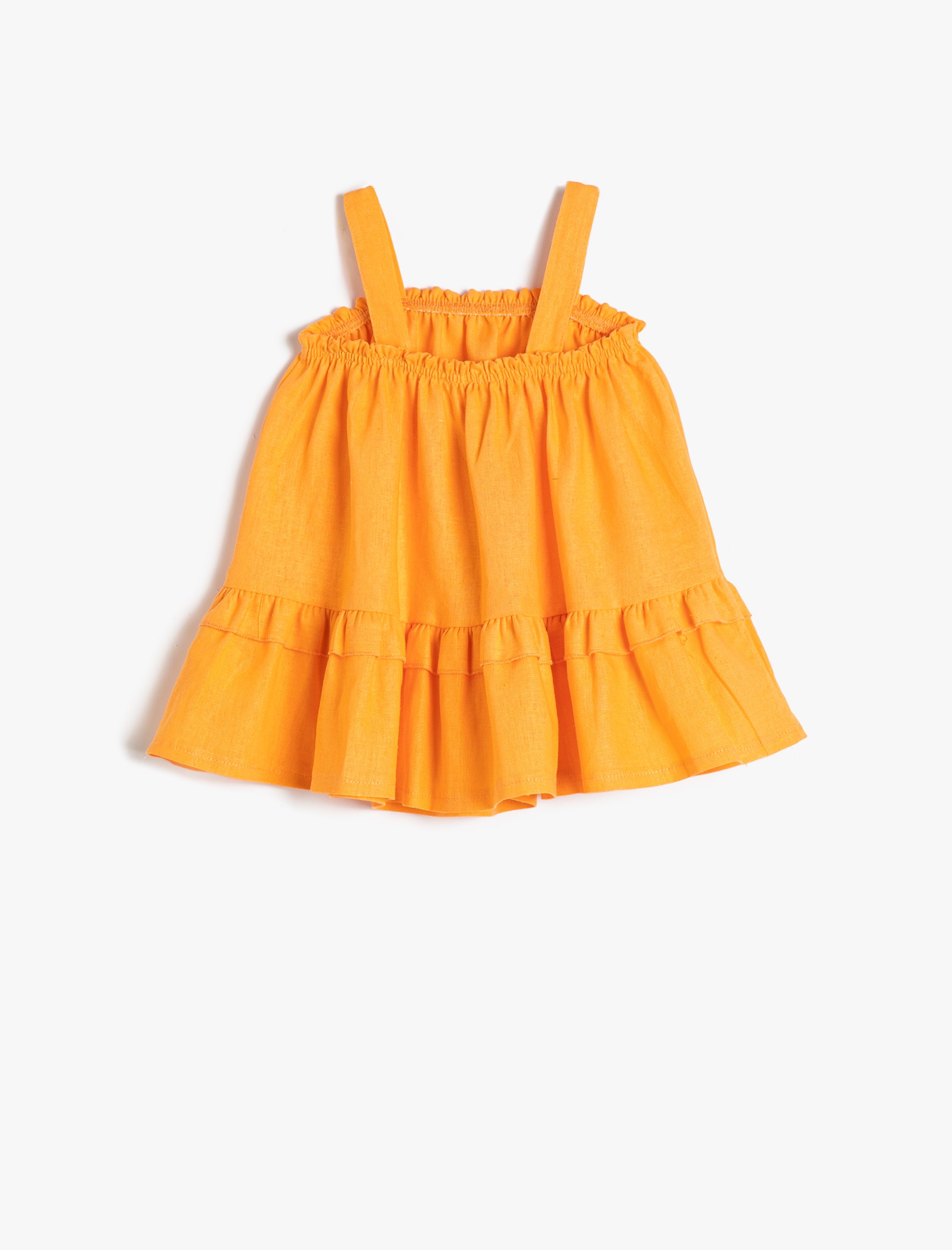  Kız Bebek Elbise Keten Karışımlı Fırfırlı Askılı