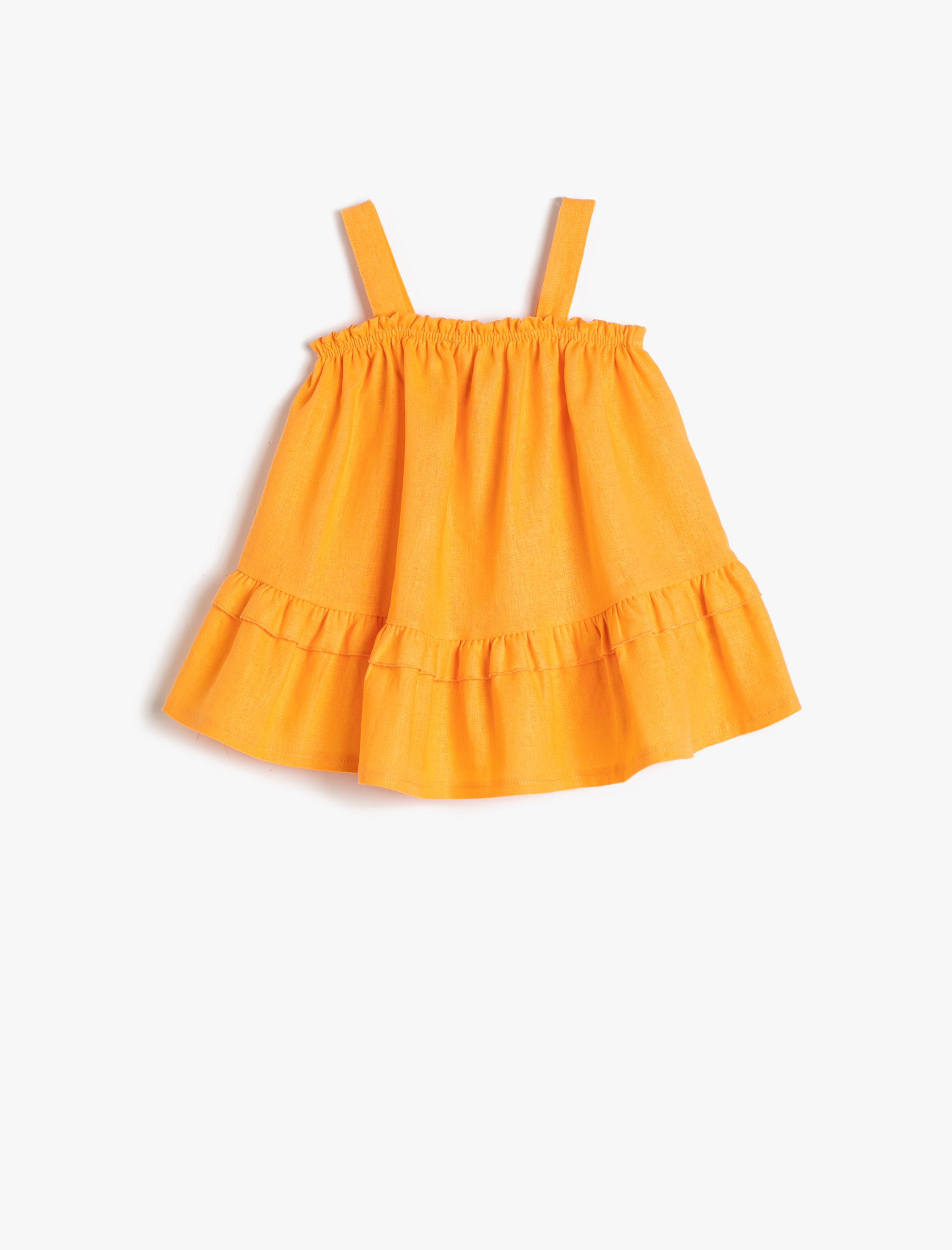  Kız Bebek Elbise Keten Karışımlı Fırfırlı Askılı