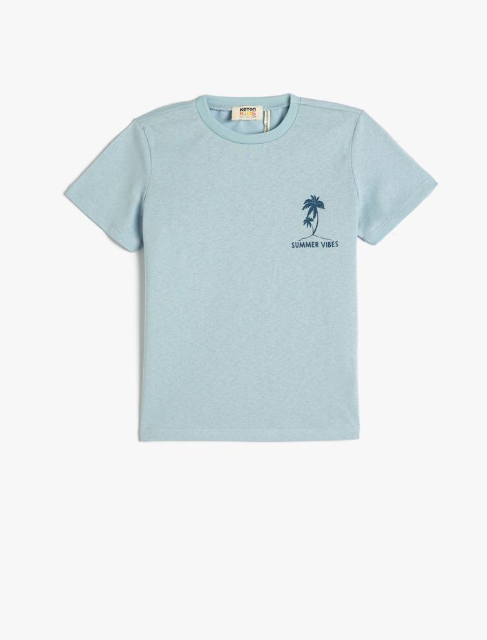 Erkek Çocuk Tişört Kısa Kollu Bisiklet Yaka Pamuklu Baskılı Detaylı