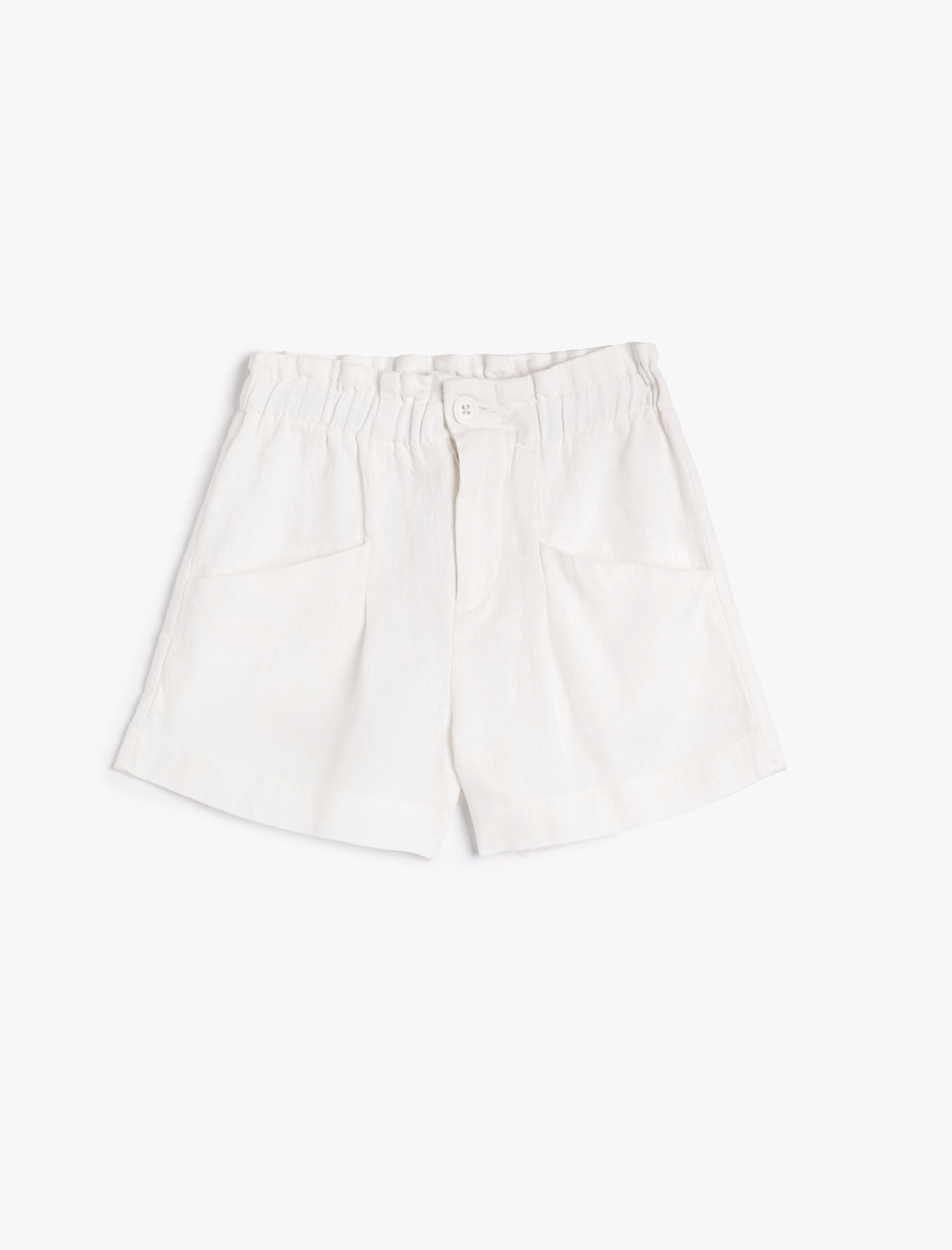  Kız Çocuk Keten Şort Beli Lastikli Cepli