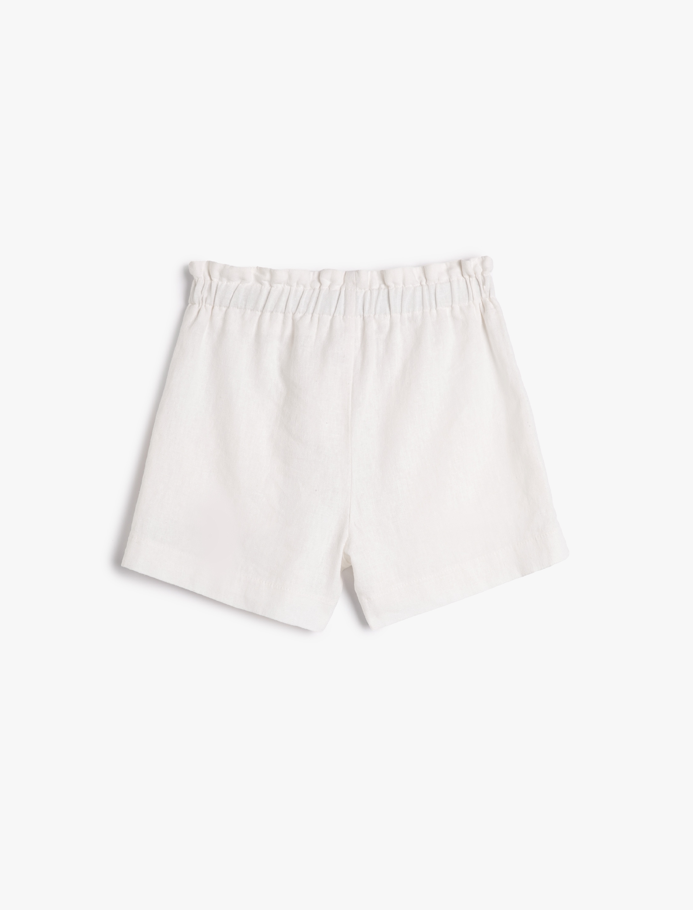  Kız Çocuk Keten Şort Beli Lastikli Cepli