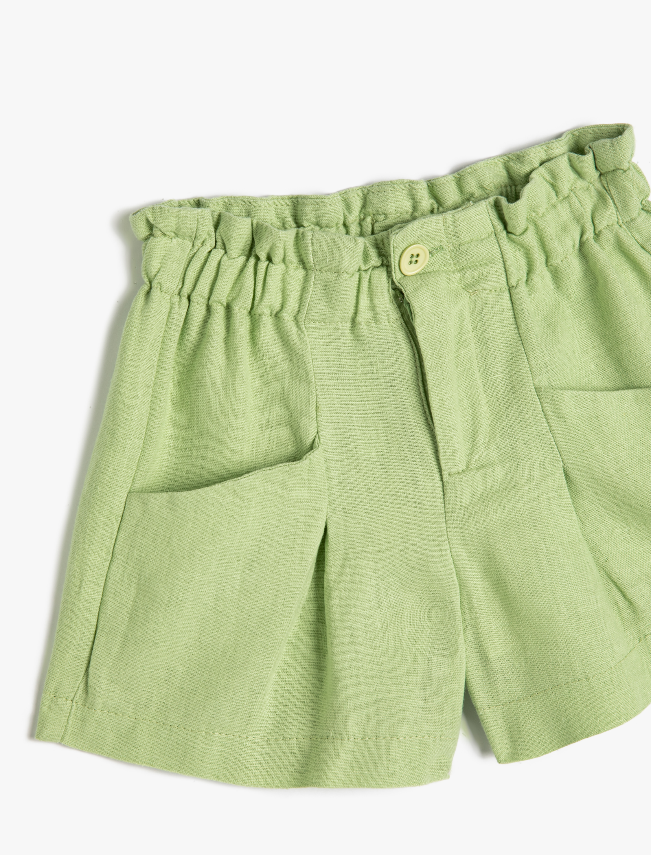  Kız Çocuk Keten Şort Beli Lastikli Cepli