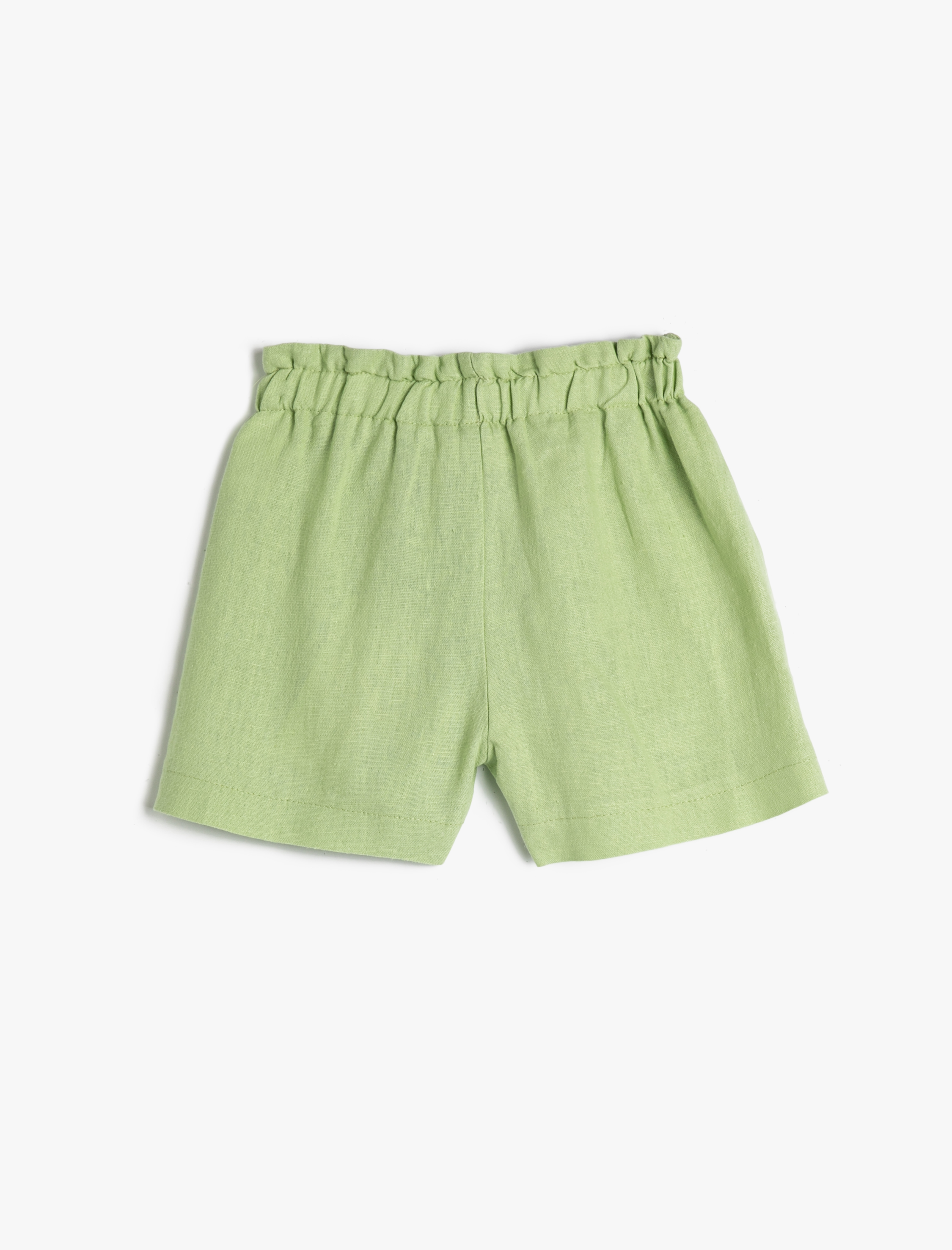  Kız Çocuk Keten Şort Beli Lastikli Cepli