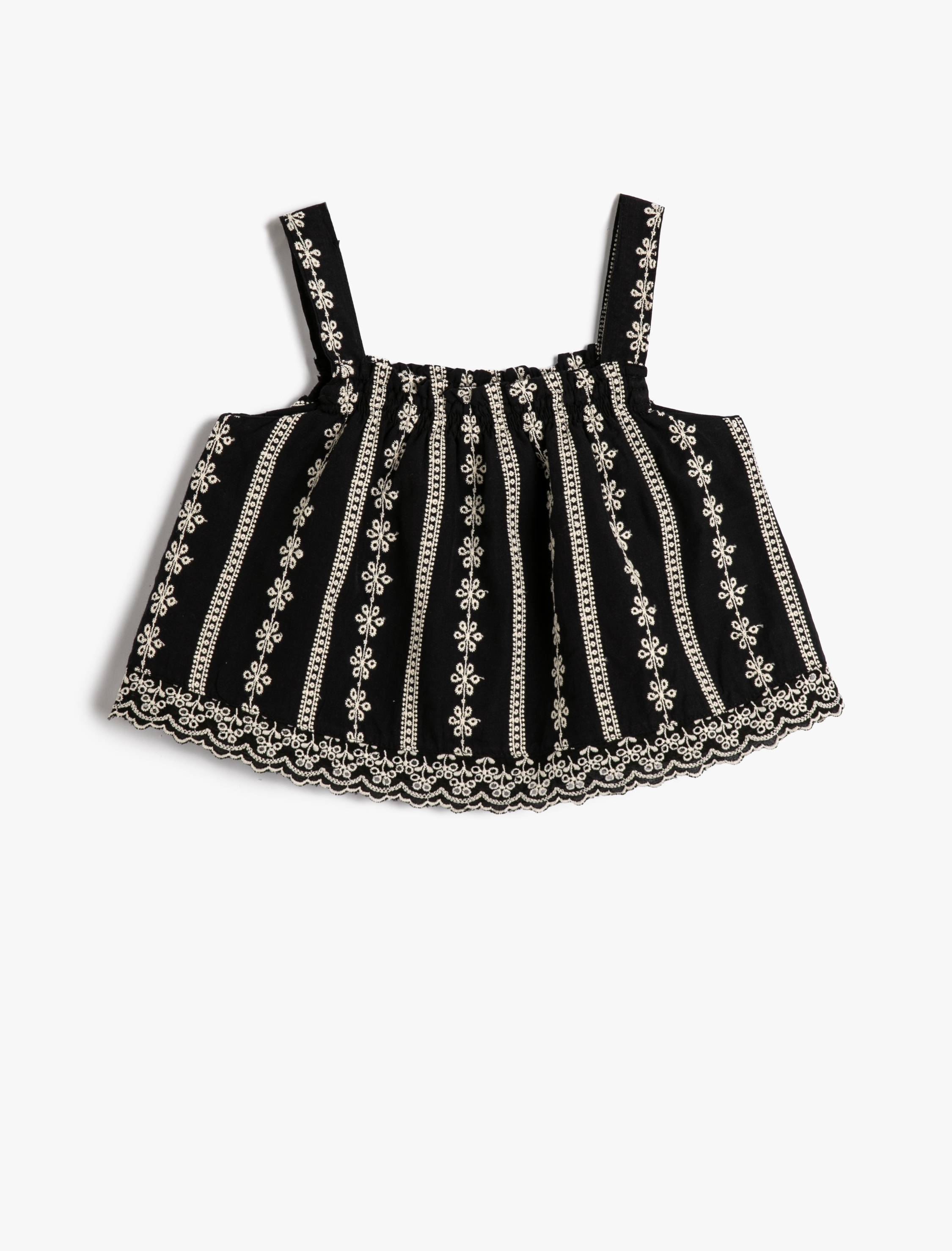  Kız Çocuk Bluz Askılı Çiçek İşlemeli Pamuklu