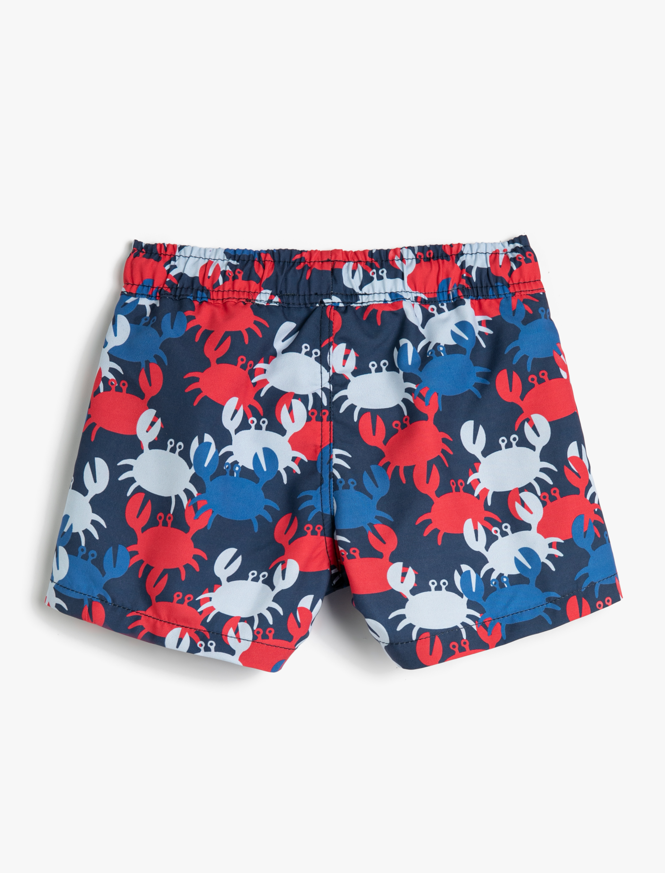  Erkek Çocuk Deniz Şortu Beli Bağlamalı Yengeç Baskılı File Astarlı