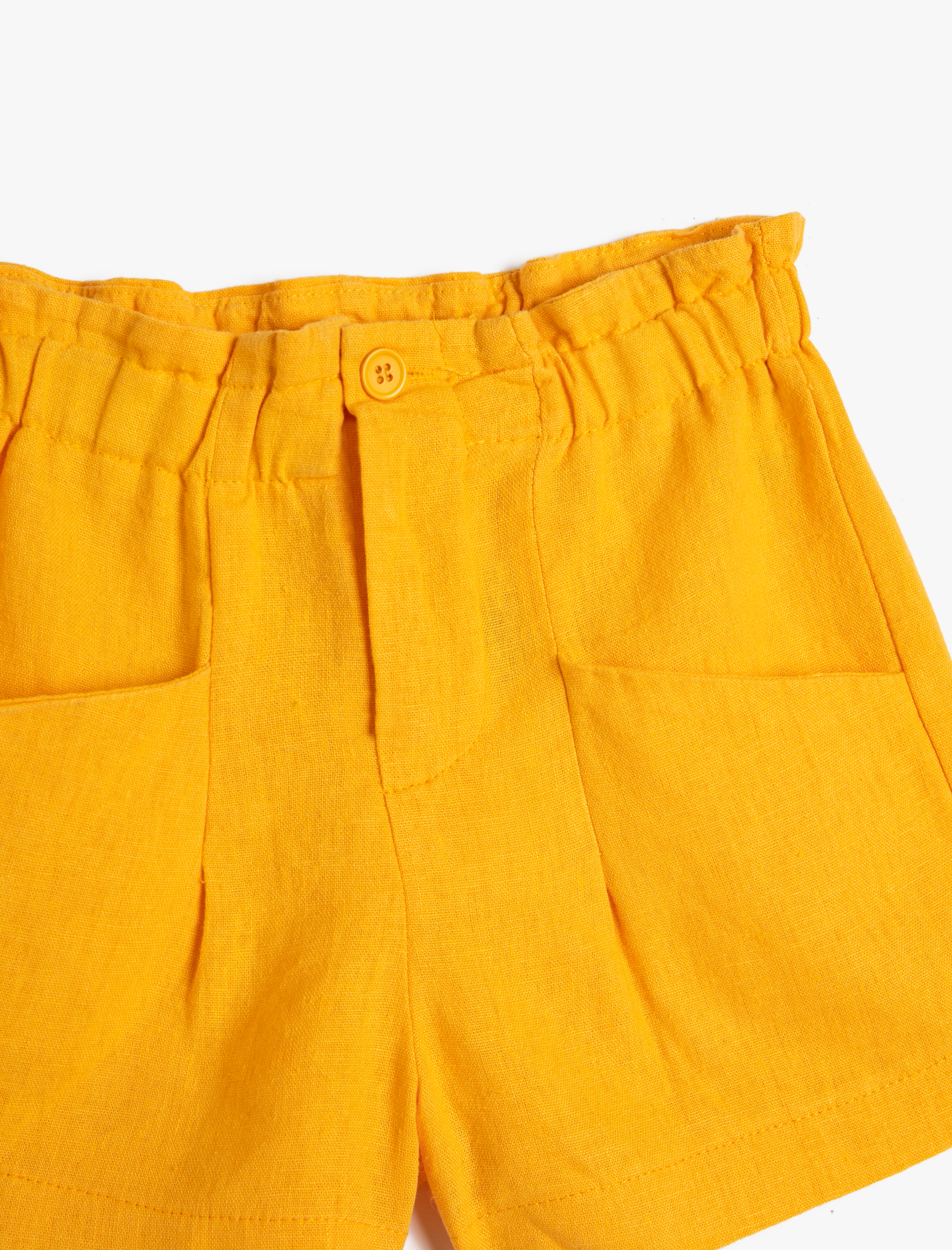  Kız Çocuk Keten Şort Beli Lastikli Cepli