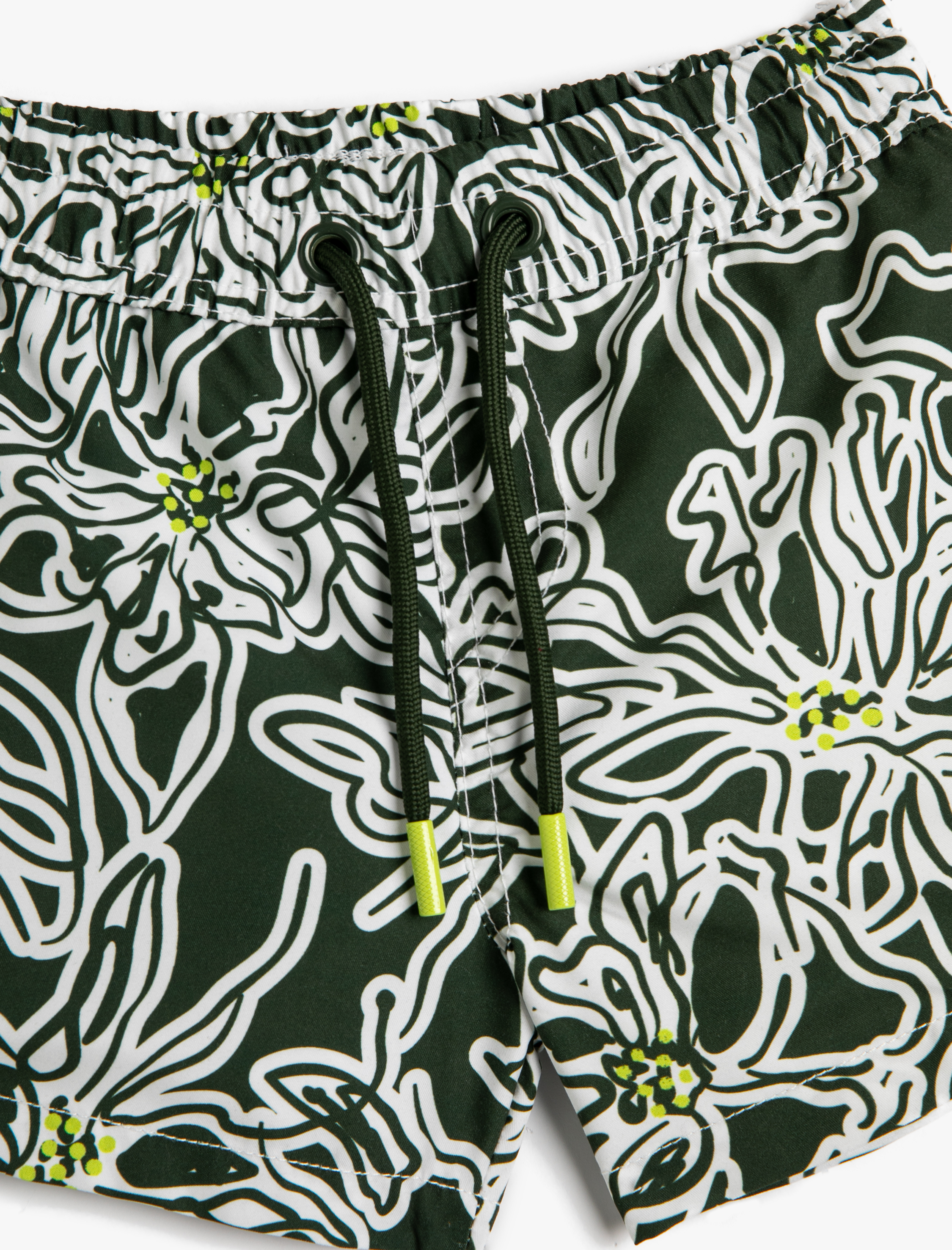  Erkek Çocuk Mayo Beli Bağlamalı Floral Desenli Rahat Kesim File Astarlı