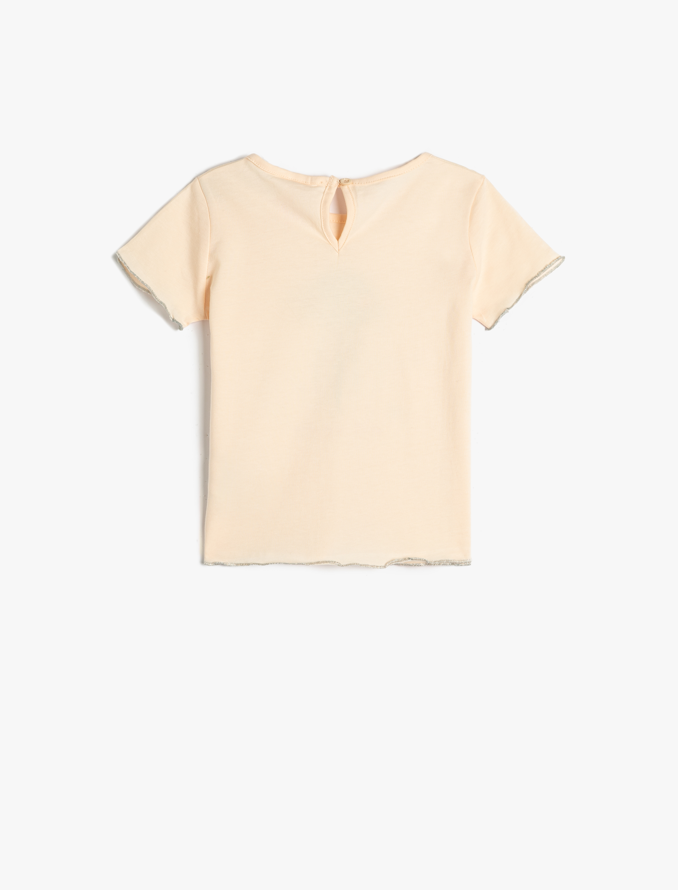  Kız Bebek Tişört Kısa Kollu Bisiklet Yaka Arkası Düğme Kapamalı Baskılı Pamuklu