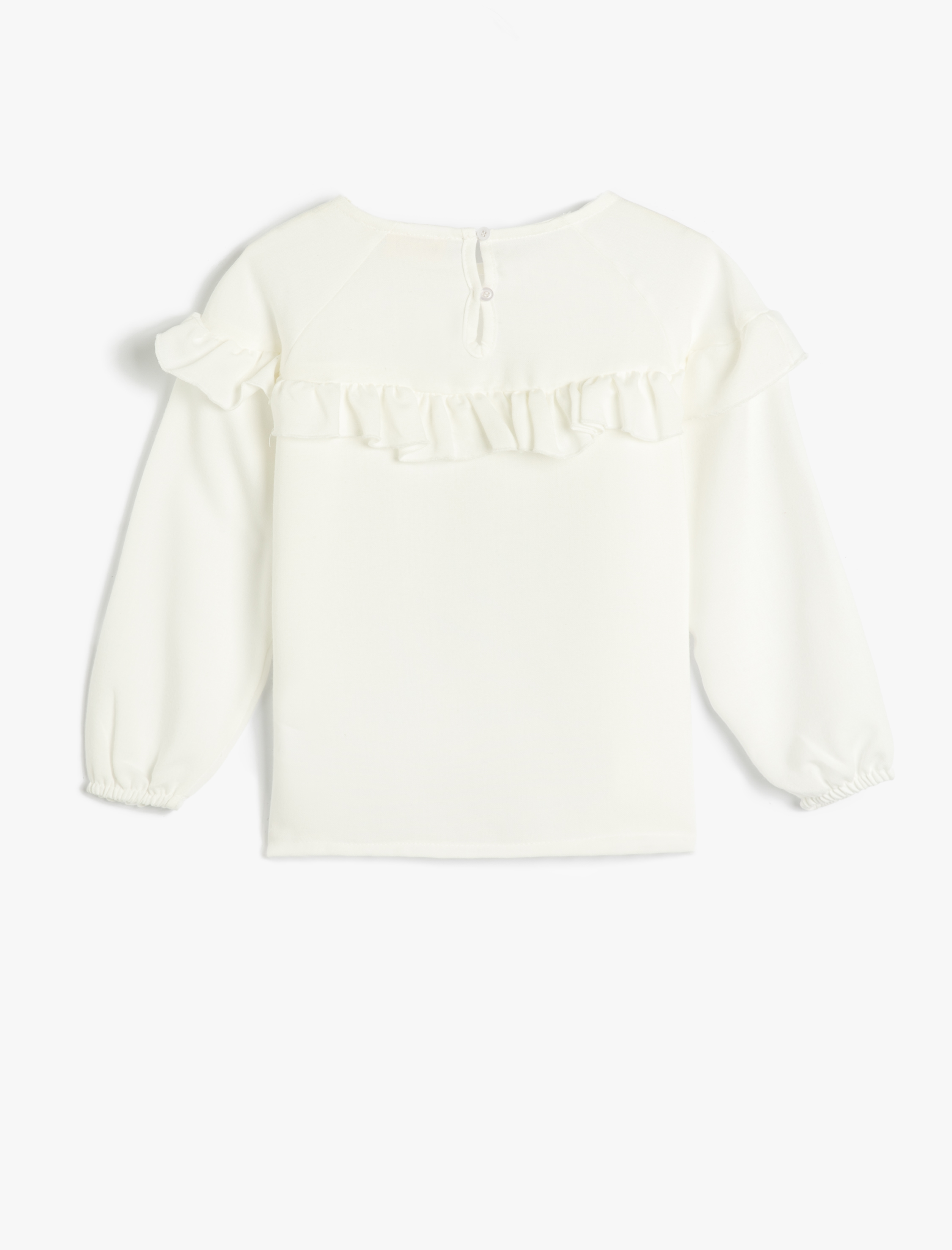  Kız Çocuk Bluz Fırfırlı Yuvarlak Yaka Uzun Kollu Manşetleri Lastikli