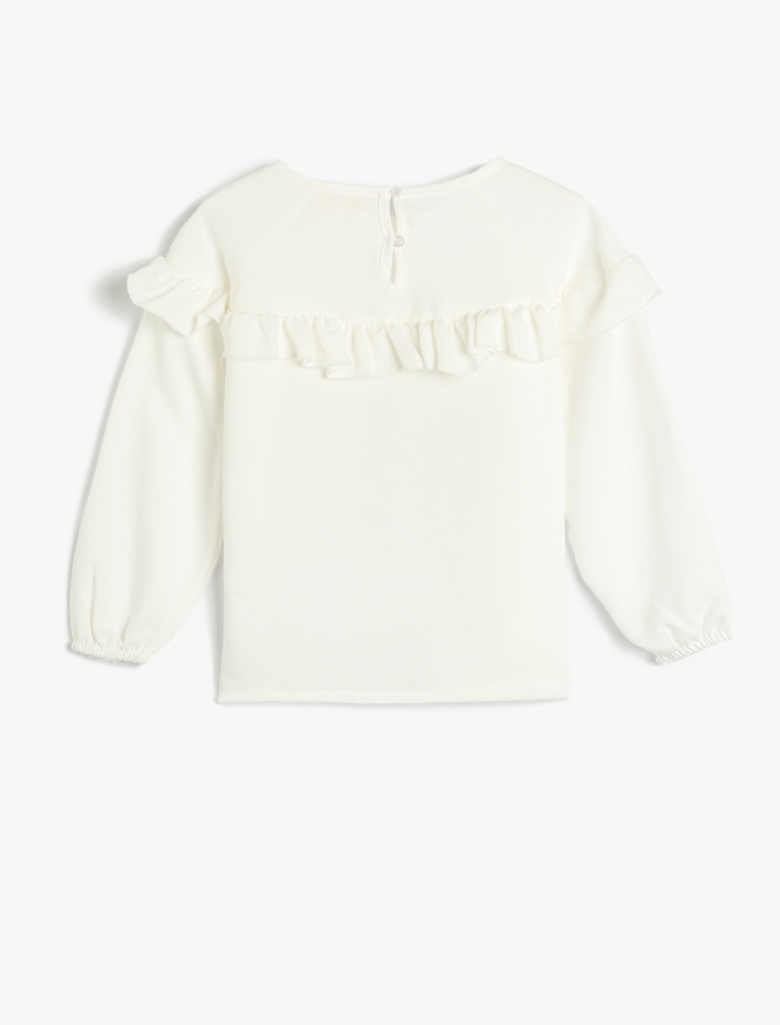 Kız Çocuk Bluz Fırfırlı Yuvarlak Yaka Uzun Kollu Manşetleri Lastikli