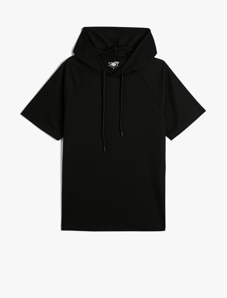   Basic Spor Tişört Kapşonlu Reglan Kollu