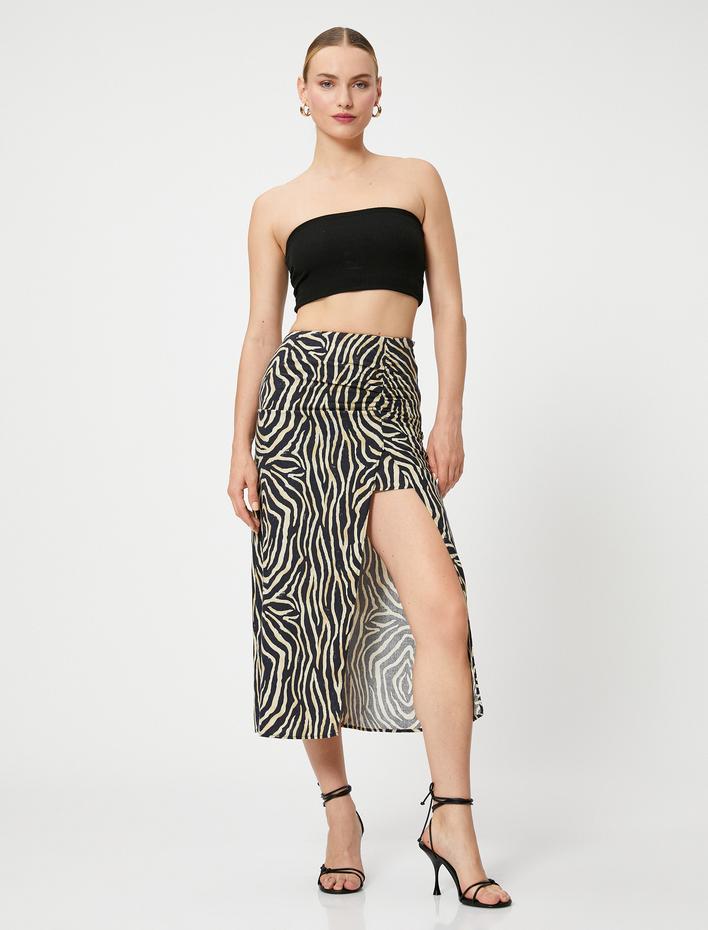  Midi Etek Drapeli Yırtmaçlı Keten Karışımlı