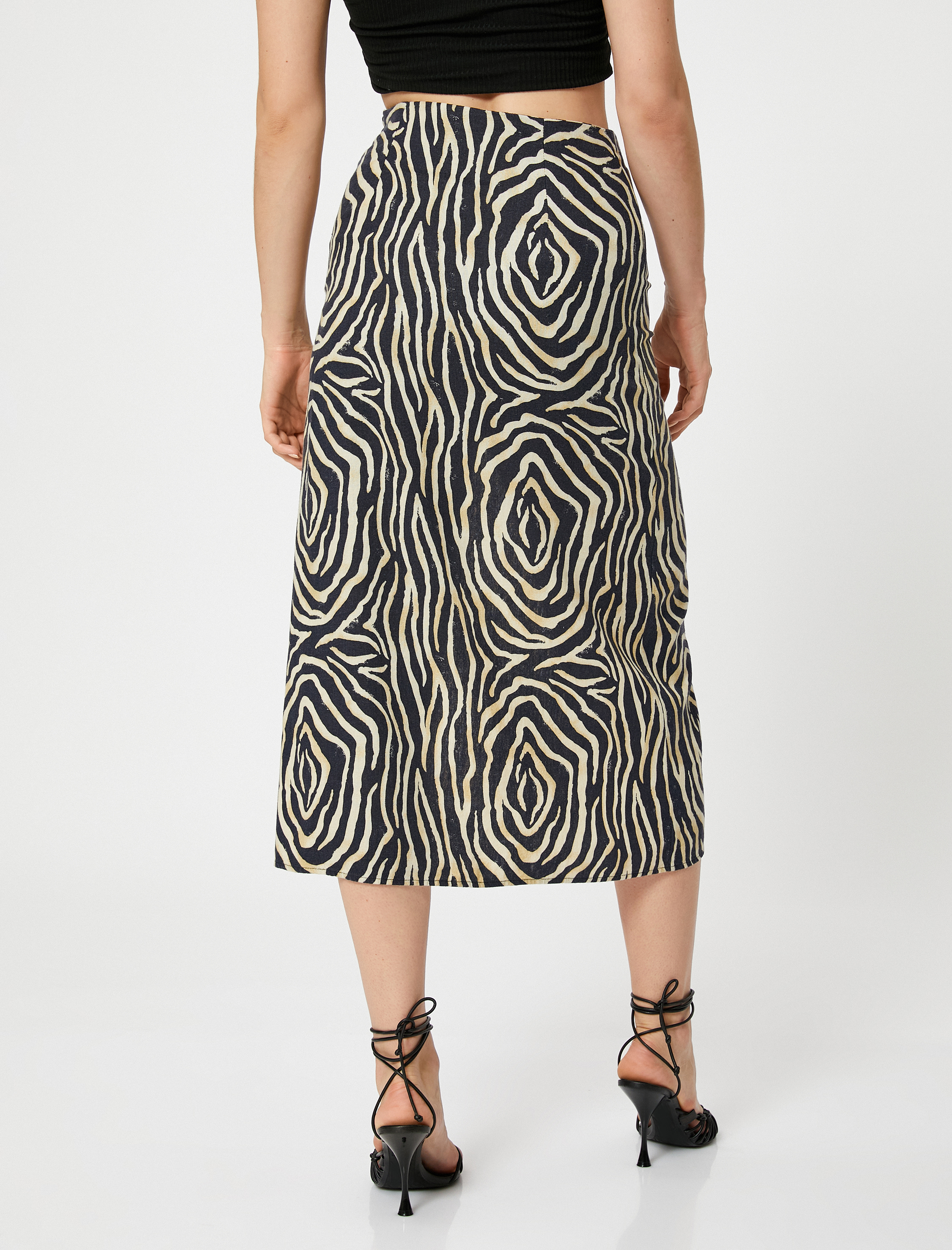   Midi Etek Drapeli Yırtmaçlı Keten Karışımlı