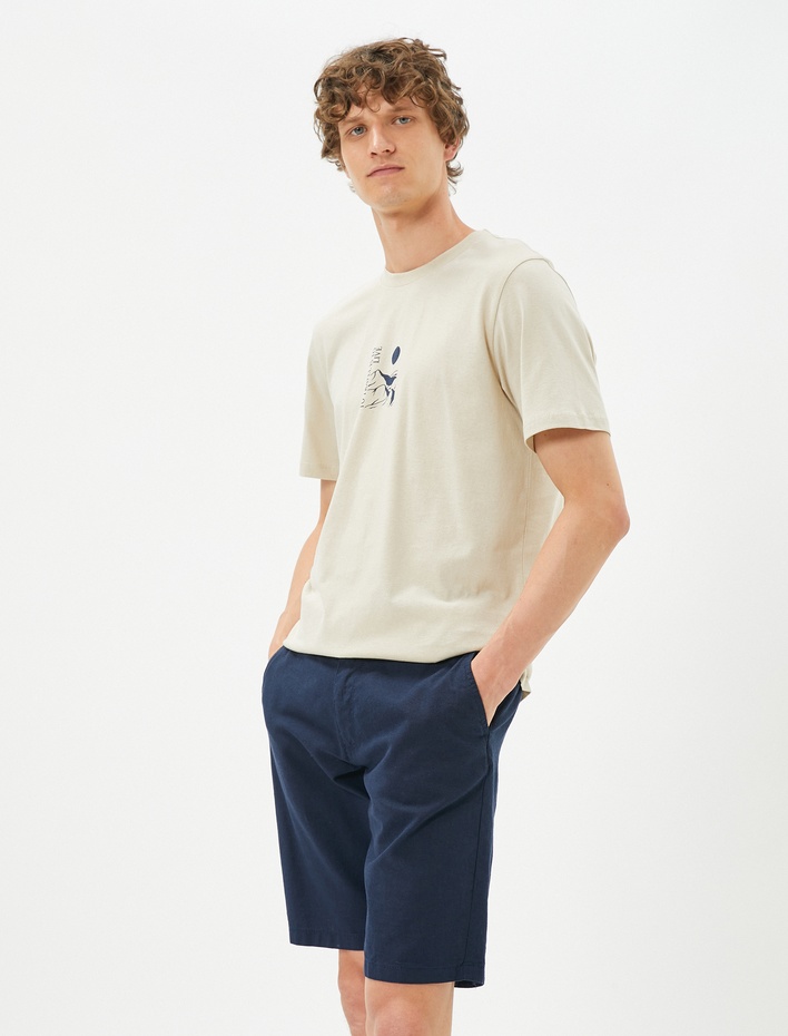  Slogan Baskılı Tişört Manzara Detaylı Bisiklet Yaka Pamuklu