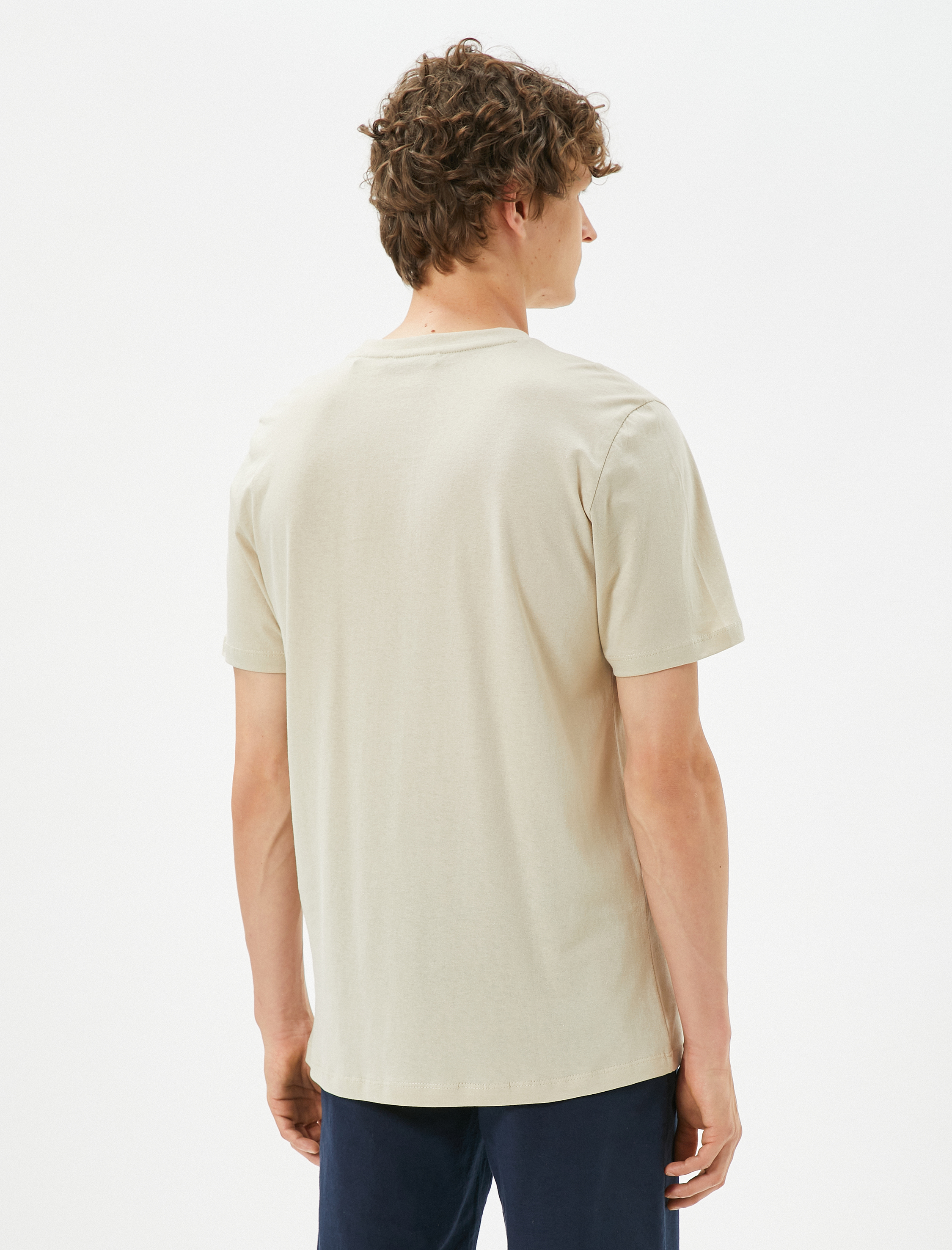   Slogan Baskılı Tişört Manzara Detaylı Bisiklet Yaka Pamuklu