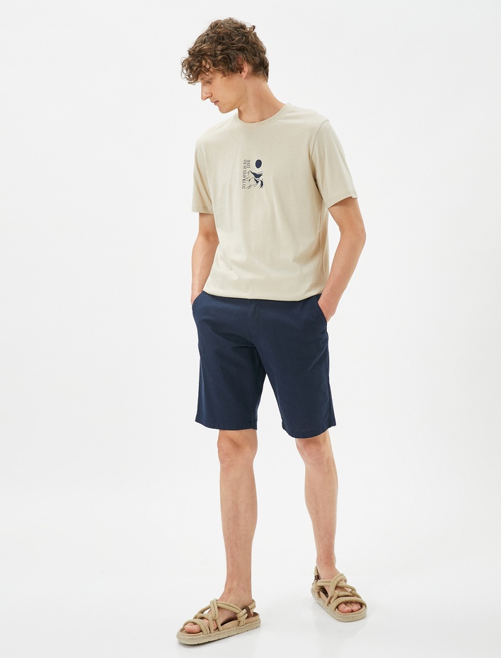  Slogan Baskılı Tişört Manzara Detaylı Bisiklet Yaka Pamuklu