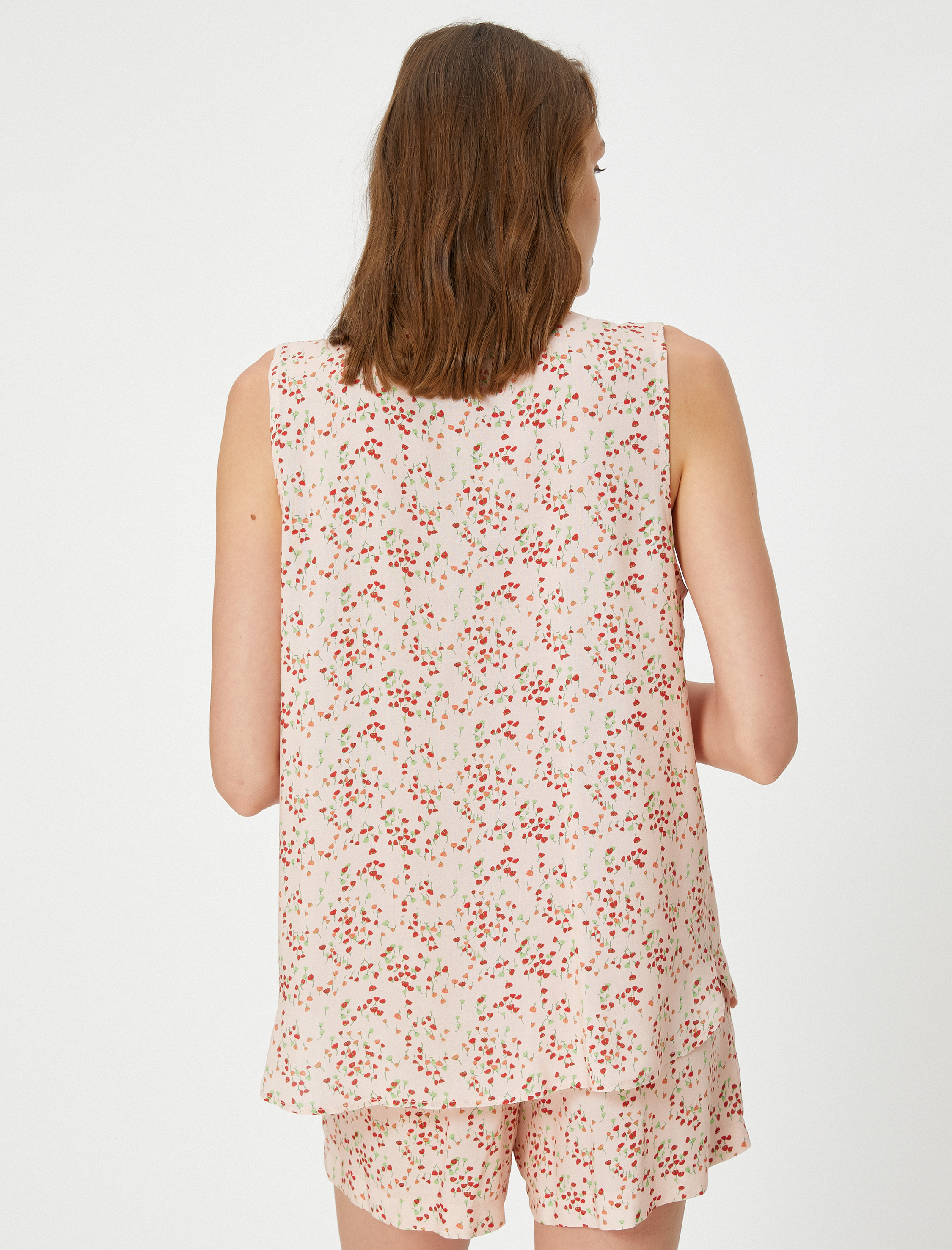   Çiçekli Gömlek Düğmeli Kolsuz Viskon Karışımlı