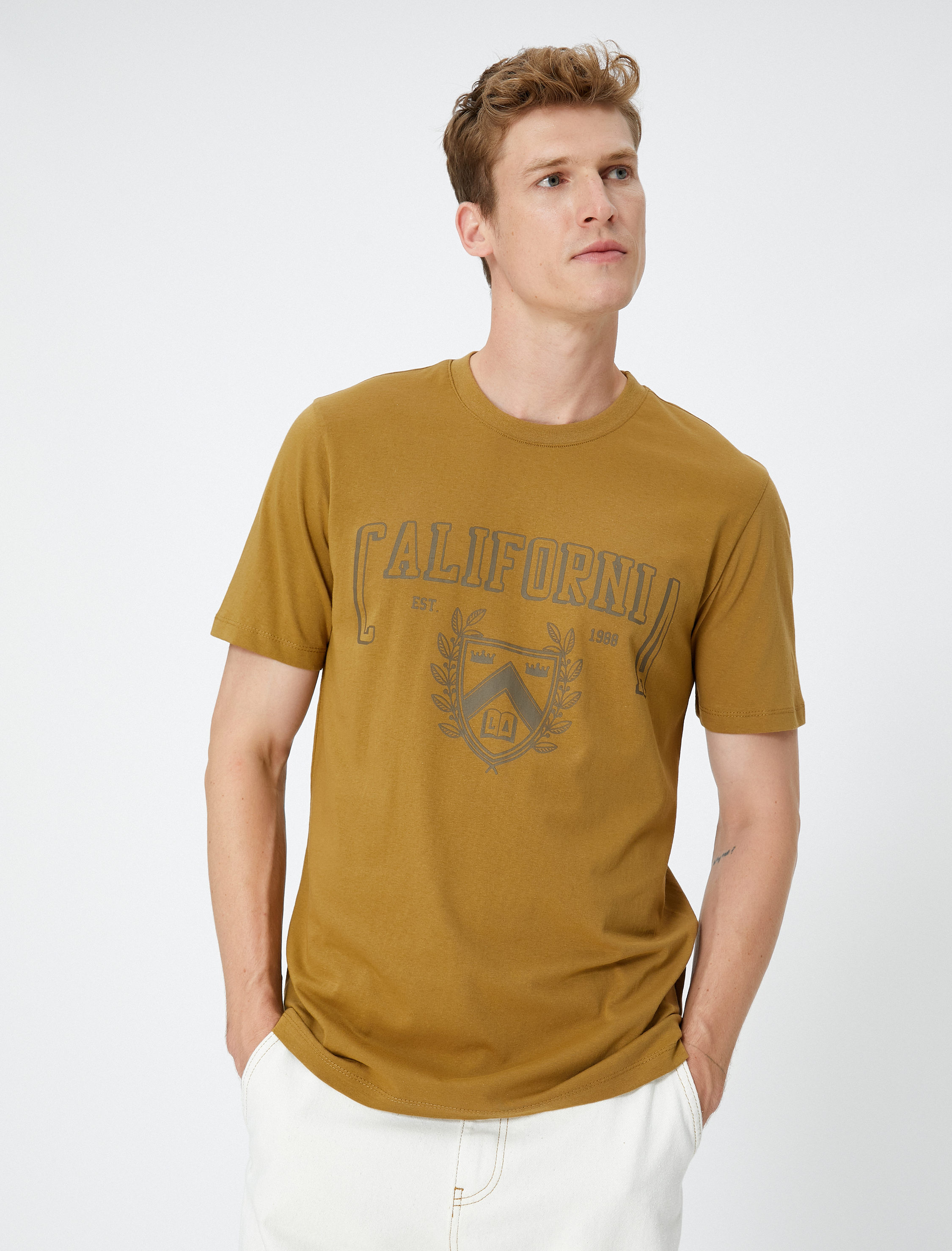   Kolej Tişört Baskılı Bisiklet Yaka Kısa Kollu Pamuklu