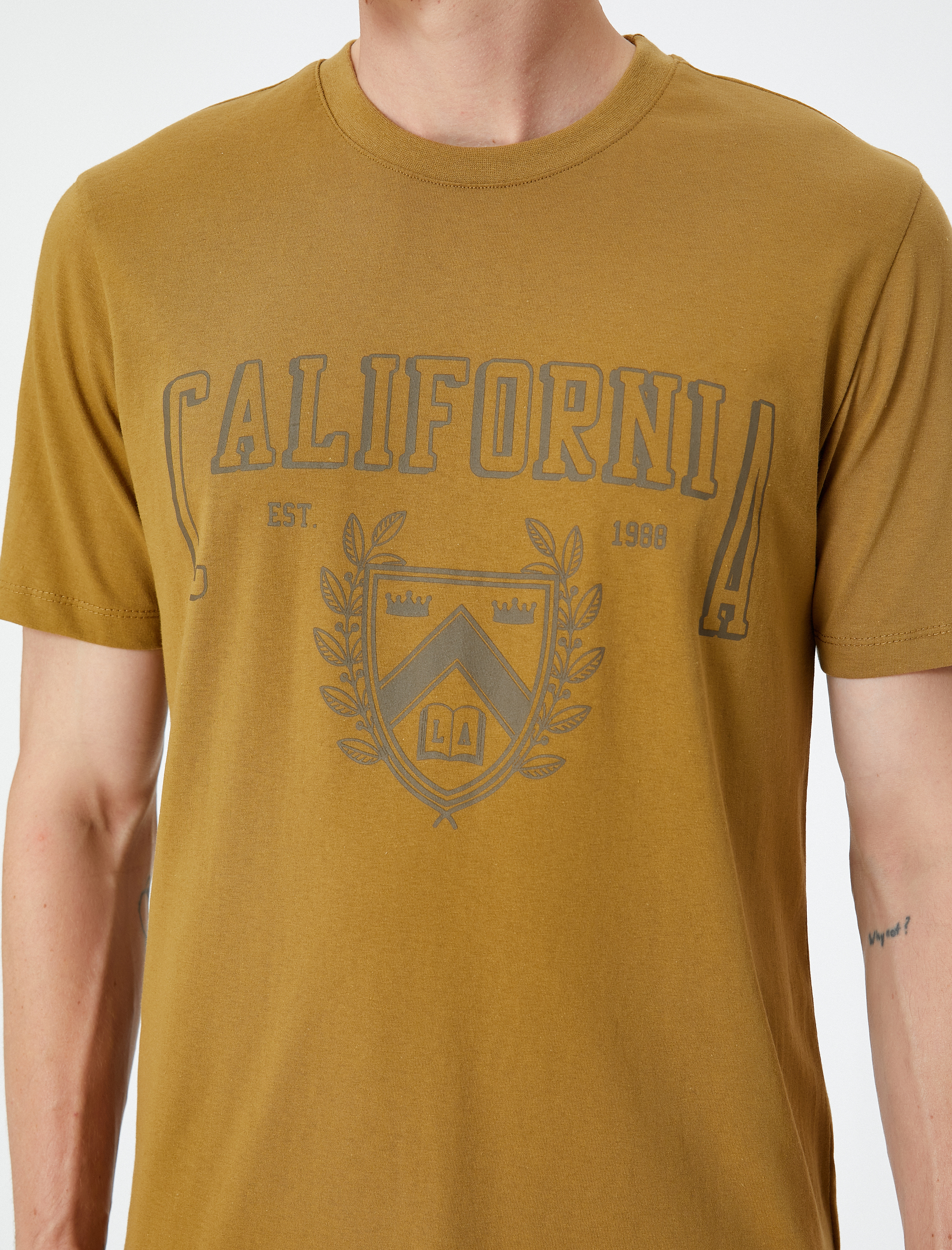   Kolej Tişört Baskılı Bisiklet Yaka Kısa Kollu Pamuklu