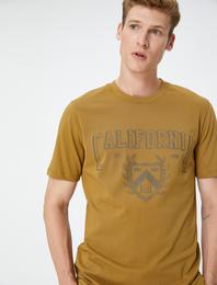 Kolej Tişört Baskılı Bisiklet Yaka Kısa Kollu Pamuklu