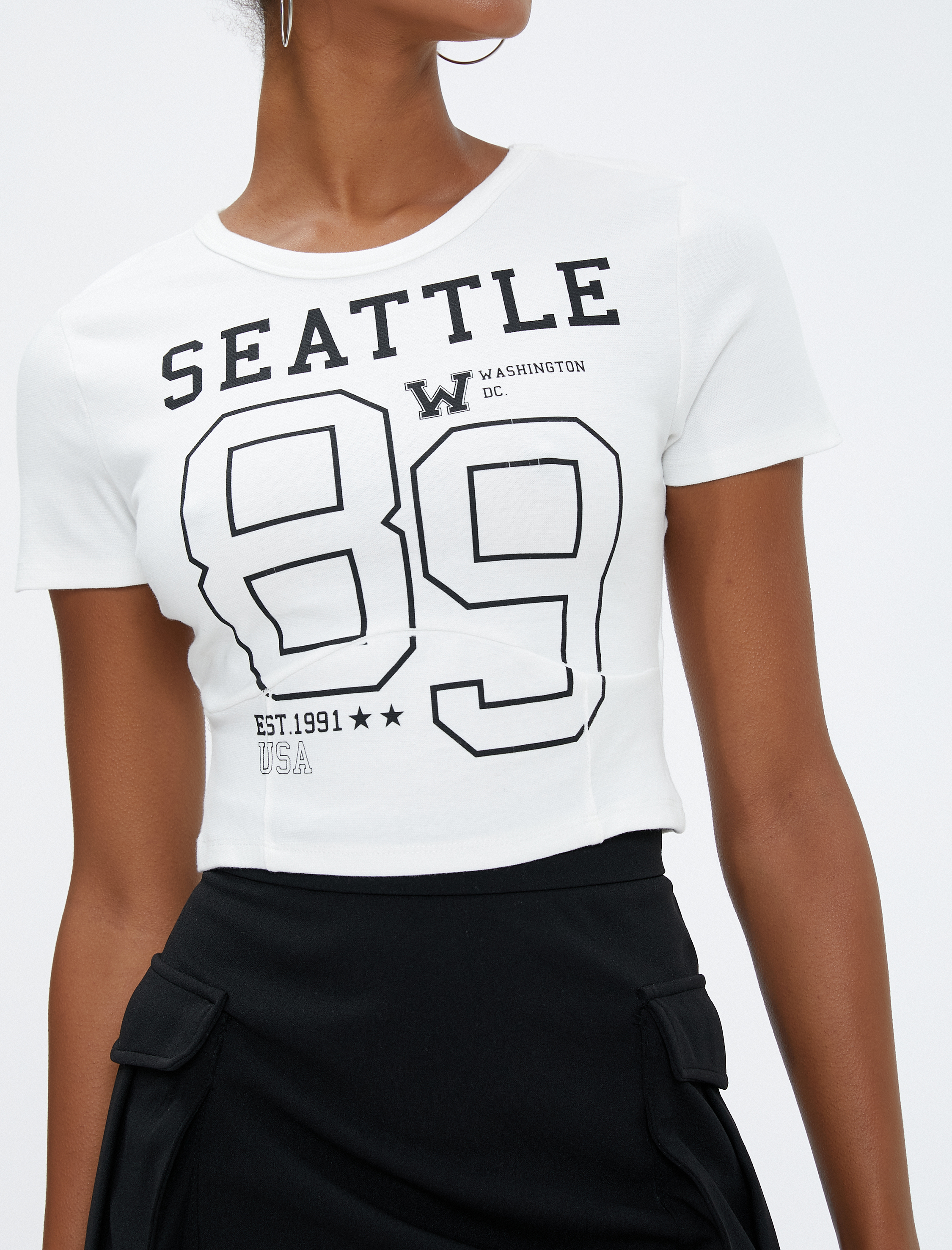   Kolej Baskılı Tişört Bisiklet Yaka Slim Fit Kısa Kollu