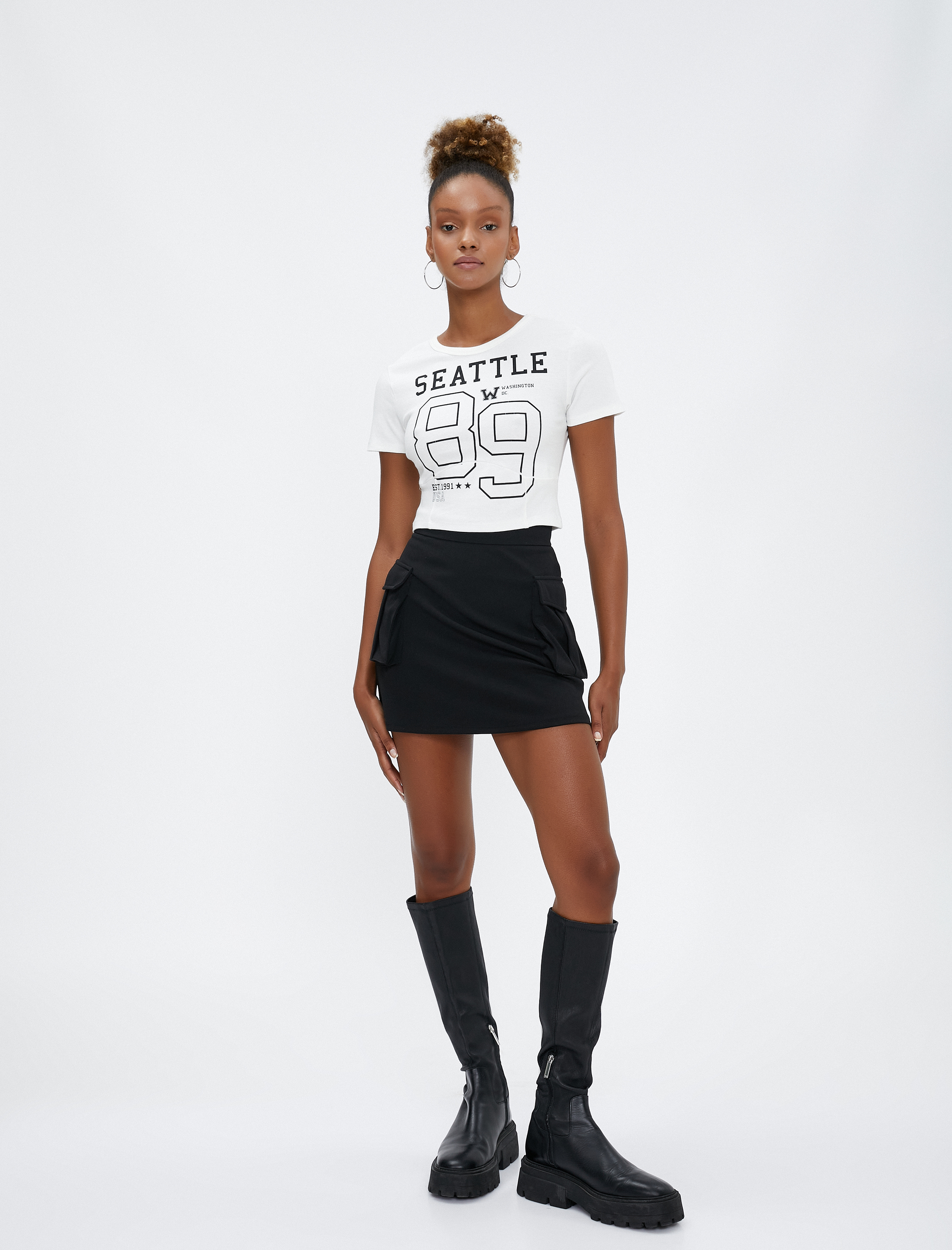   Kolej Baskılı Tişört Bisiklet Yaka Slim Fit Kısa Kollu