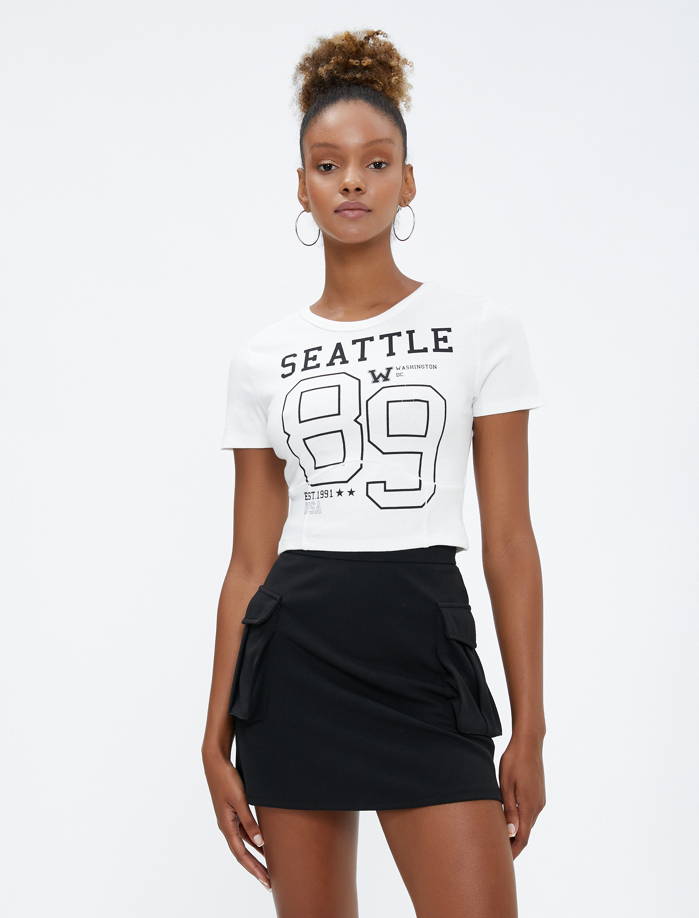   Kolej Baskılı Tişört Bisiklet Yaka Slim Fit Kısa Kollu