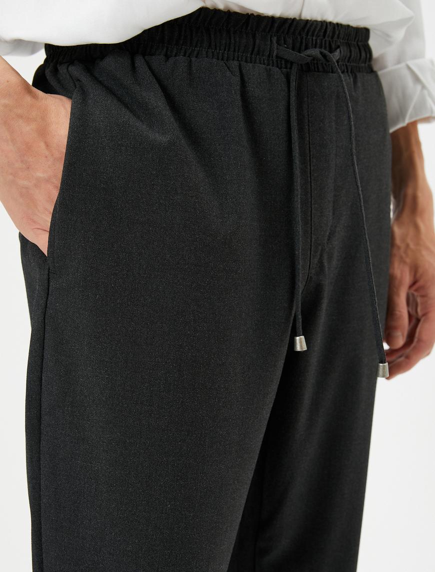   Kumaş Pantolon Slim Fit Beli Bağcıklı Dar Paça Cepli