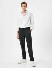 Kumaş Pantolon Slim Fit Beli Bağcıklı Dar Paça Cepli