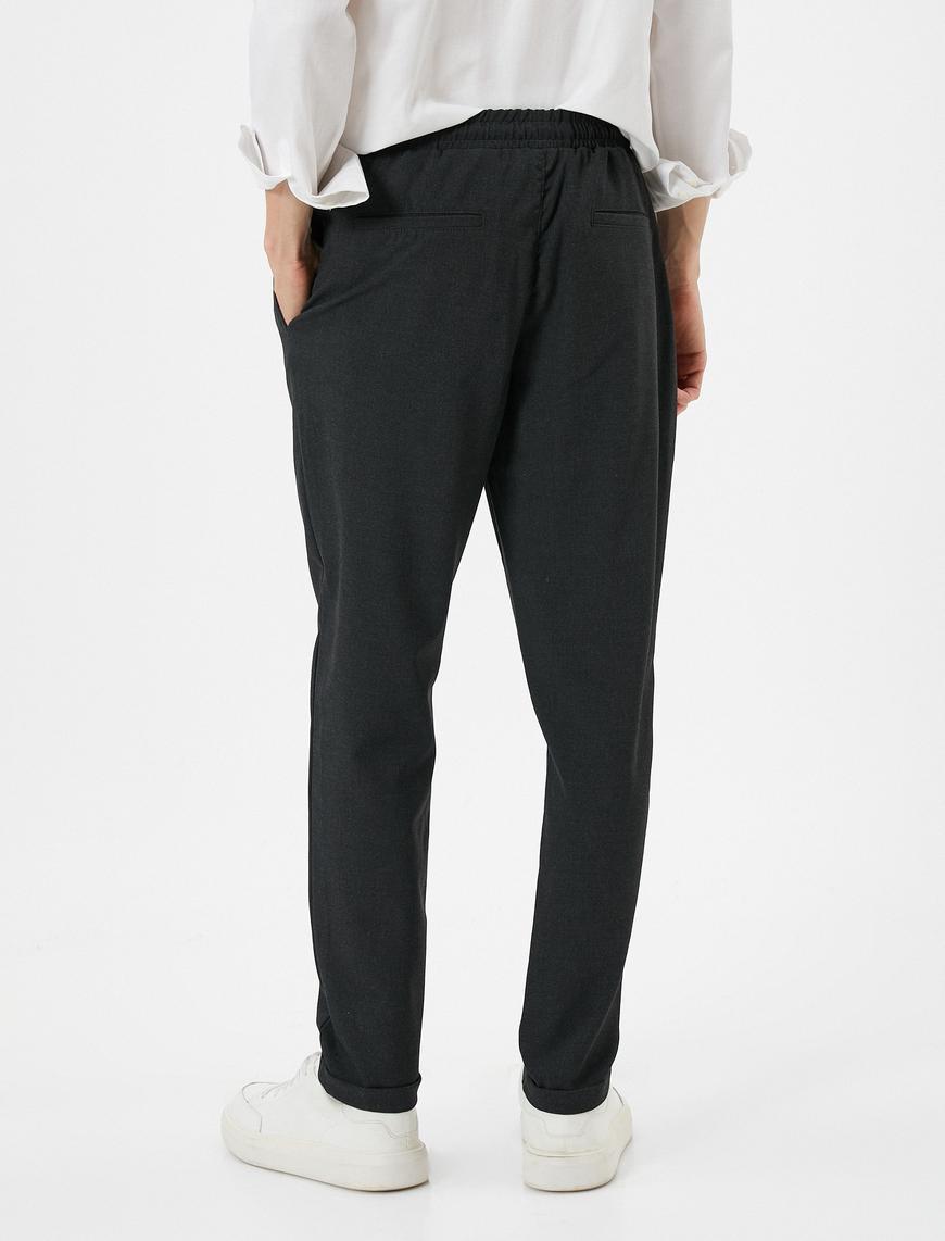   Kumaş Pantolon Slim Fit Beli Bağcıklı Dar Paça Cepli