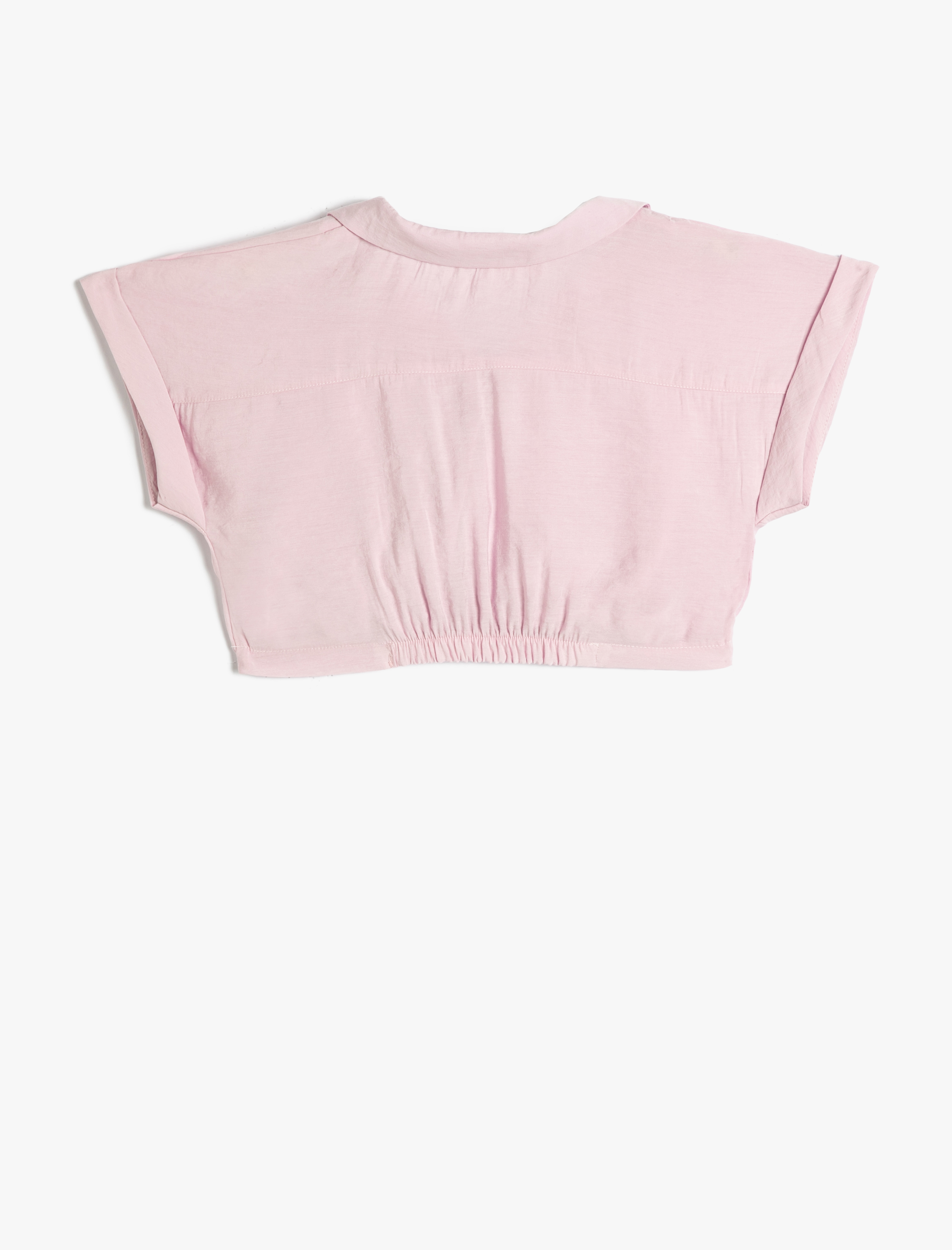  Kız Çocuk Crop Bluz Kısa Kollu Gömlek Yaka Önden Bağlamalı Modal Kumaş