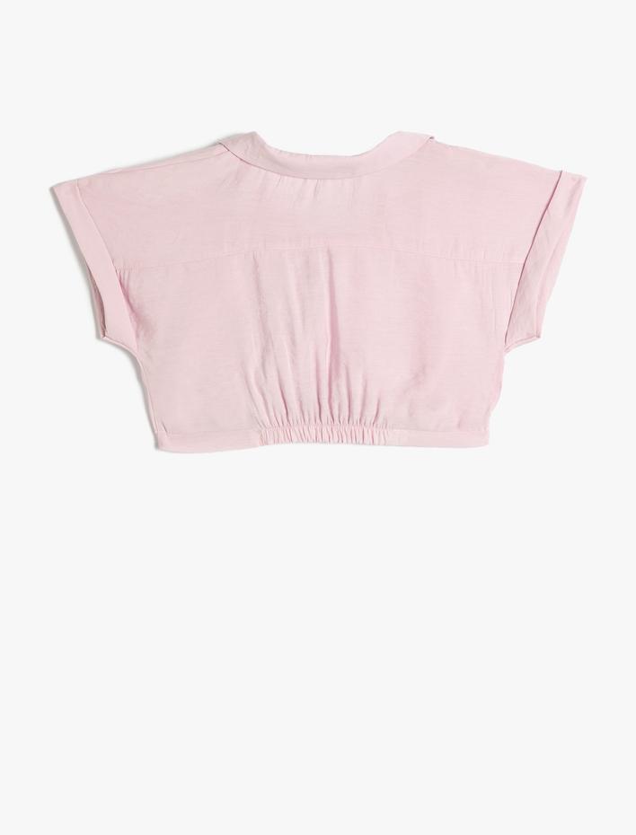 Kız Çocuk Crop Bluz Kısa Kollu Gömlek Yaka Önden Bağlamalı Modal Kumaş