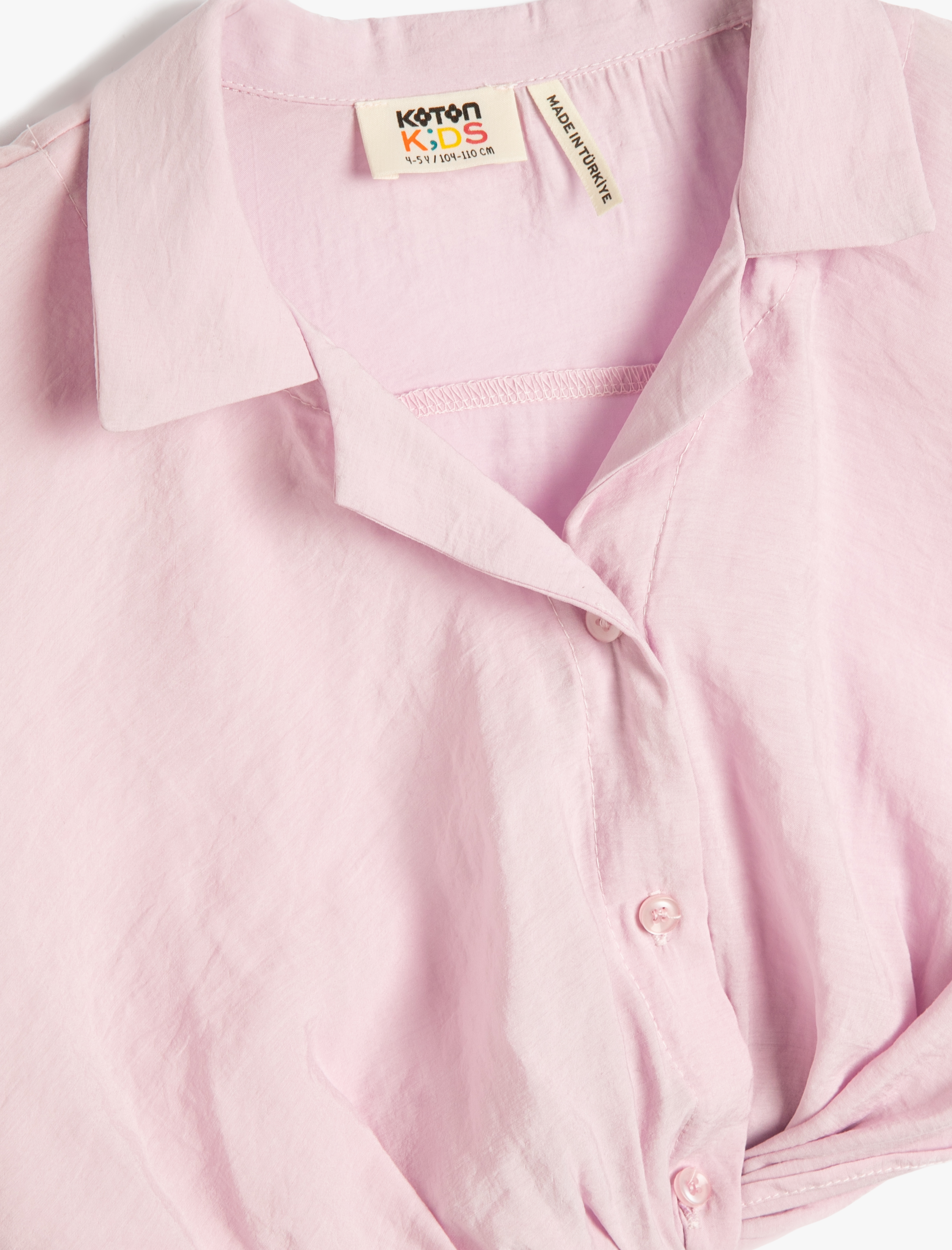  Kız Çocuk Crop Bluz Kısa Kollu Gömlek Yaka Önden Bağlamalı Modal Kumaş