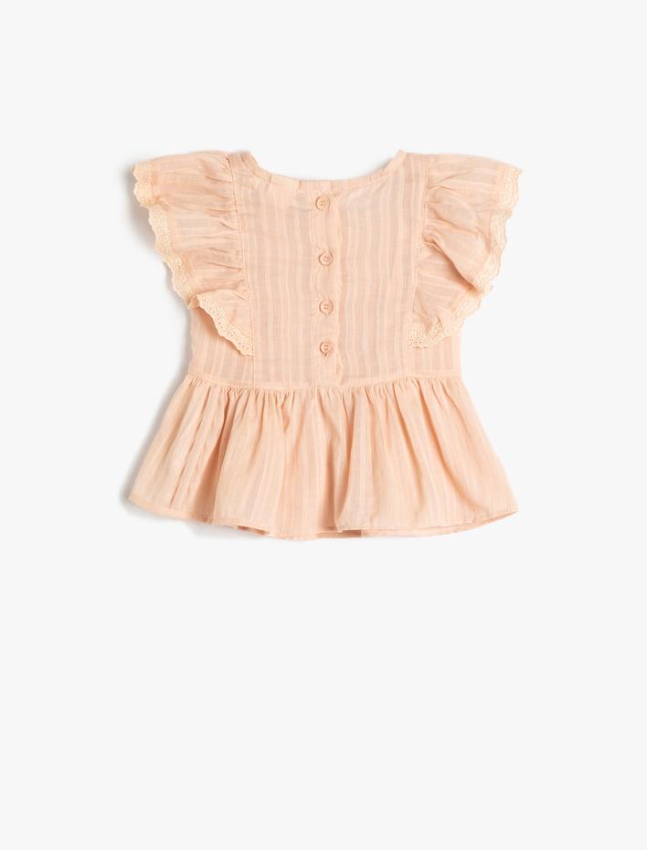 Kız Bebek Bluz Kısa Kollu Bisiklet Yaka Dokulu Piliseli Güpürlü Pamuklu