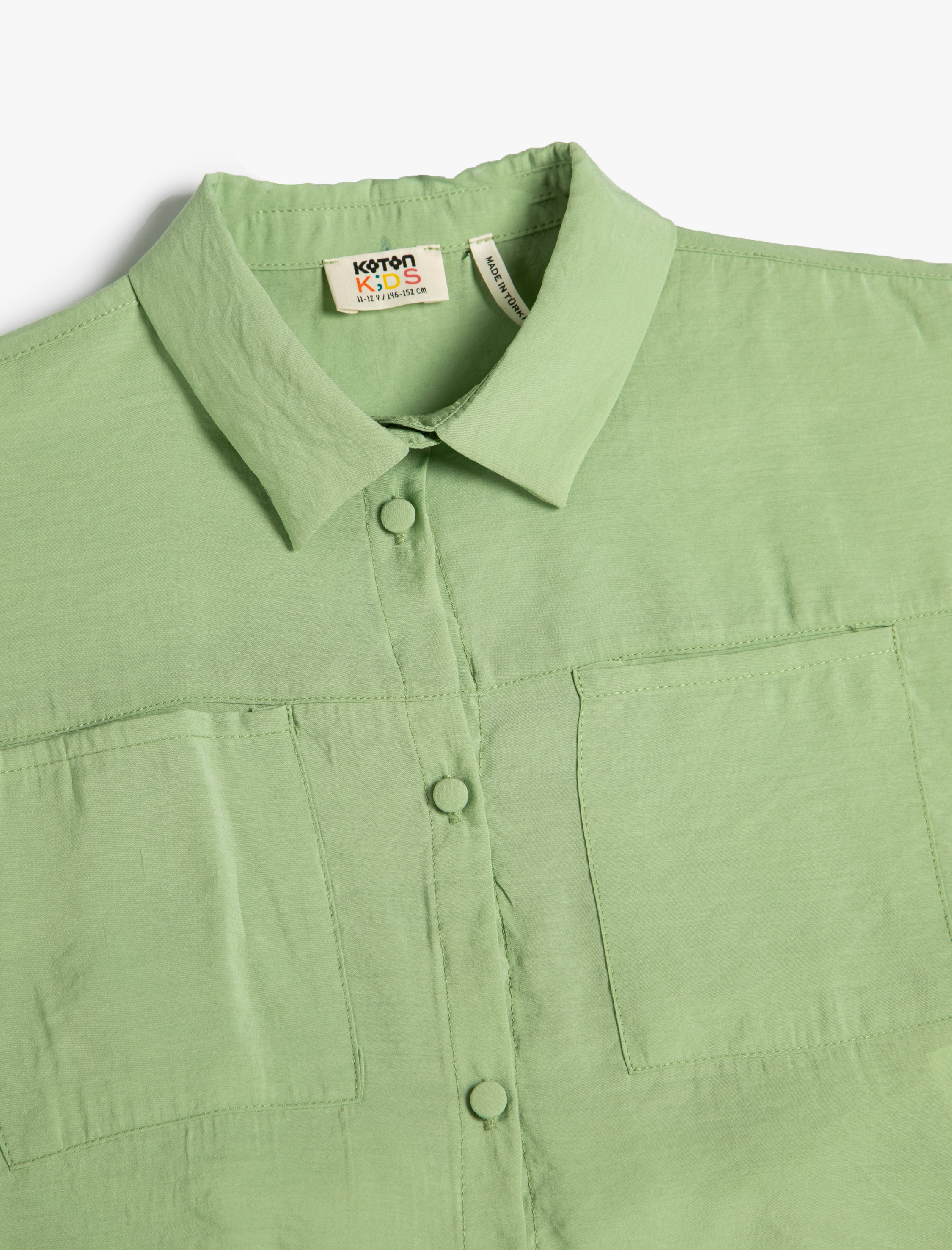  Kız Çocuk Crop Gömlek Önden Bağlama Detaylı Kısa Kollu Cepli Modal Kumaş