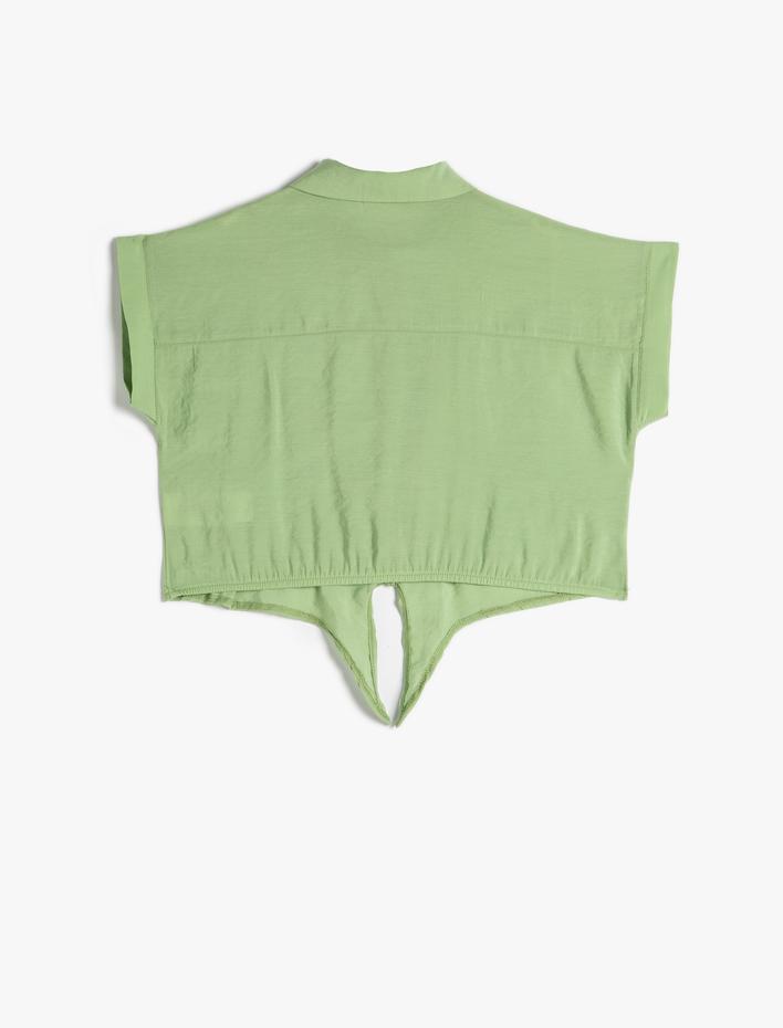 Kız Çocuk Crop Gömlek Önden Bağlama Detaylı Kısa Kollu Cepli Modal Kumaş