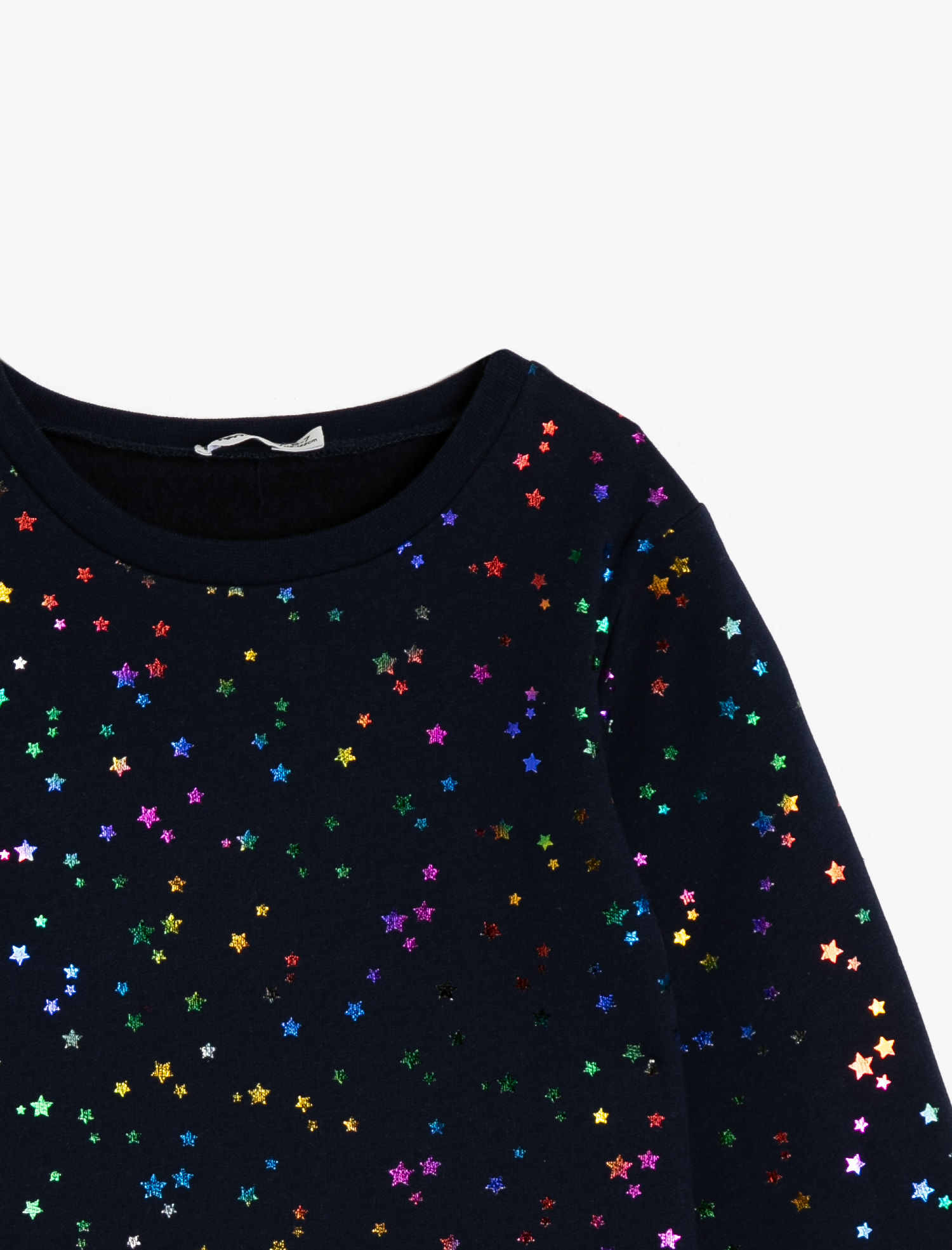  Kız Çocuk Parlak Desenli Kalın Sweatshirt Kumaşından Uzun Kollu Orta Boy Elbise