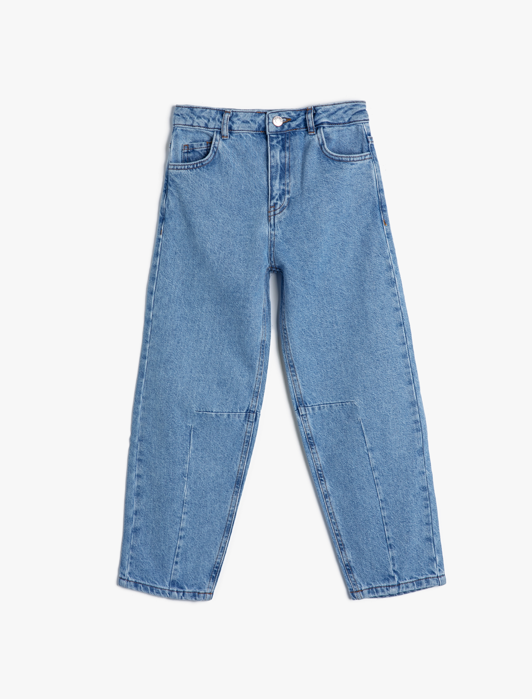  Kız Çocuk Crop Kot Pantolon Dikiş Detaylı Cepli Pamuklu