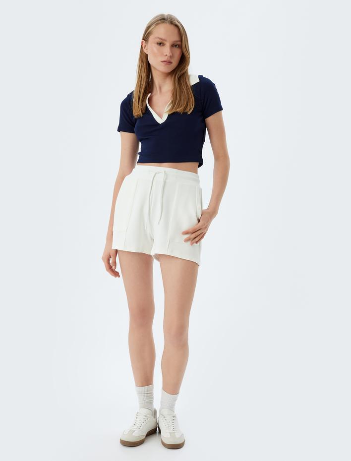  Sweat Şort Beli Bağcıklı Cep Detaylı Viskon