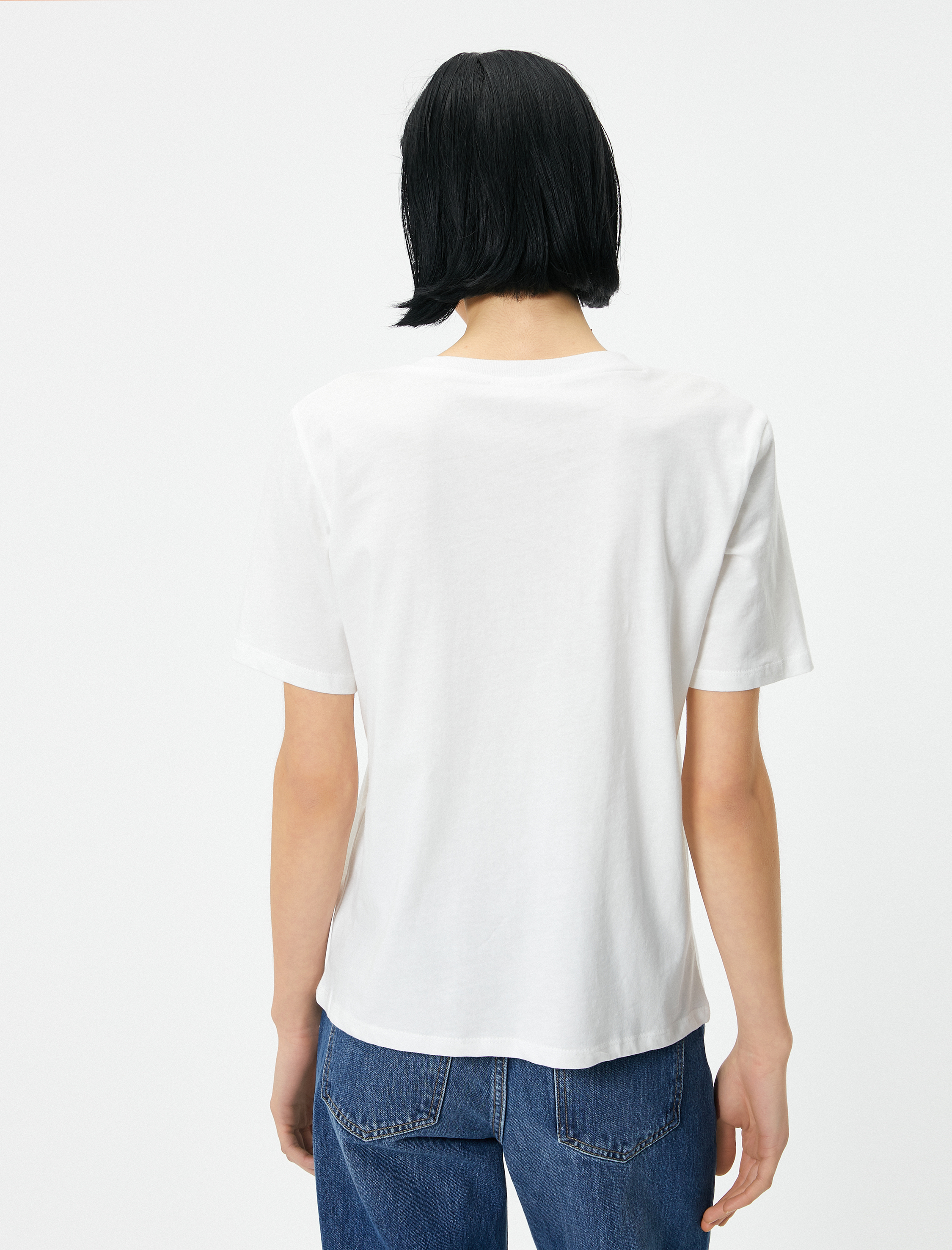   Baskılı Tişört Bisiklet Yaka Kısa Kollu Pamuklu